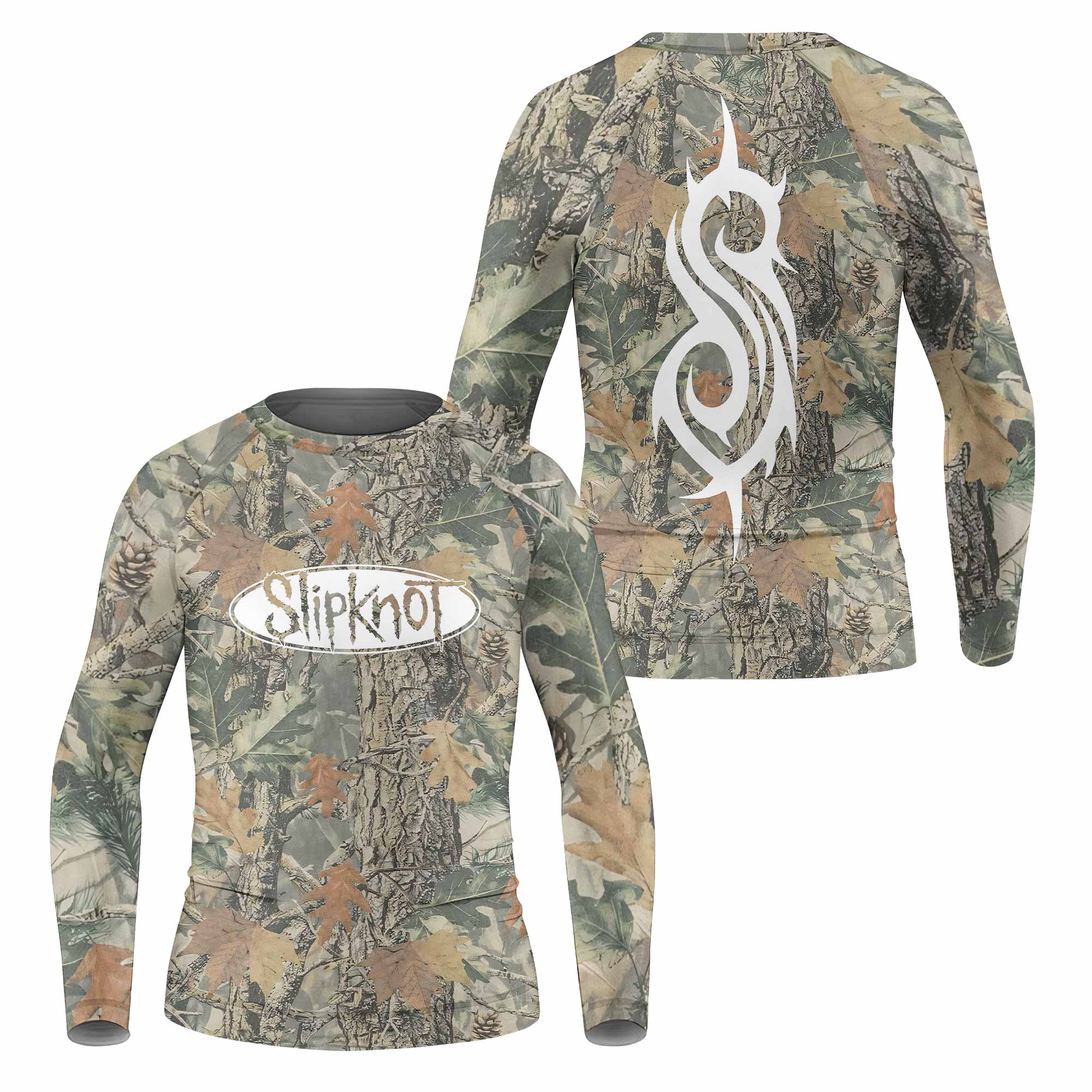Slipknot Forest Camo Kids Rash Guard Long Sleeve - front and back view