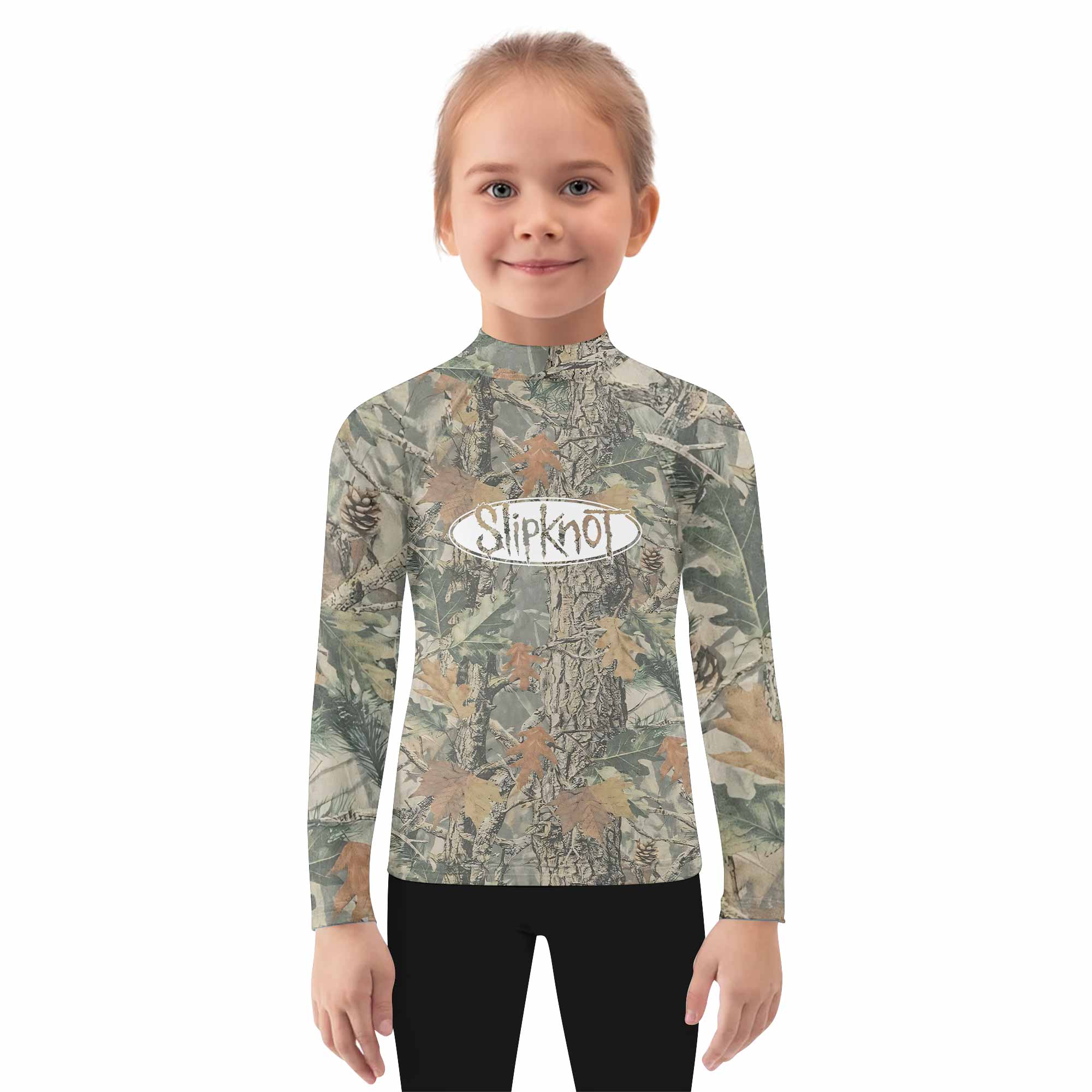 Slipknot Forest Camo Kids Rash Guard Long Sleeve - girl's lifestyle view
