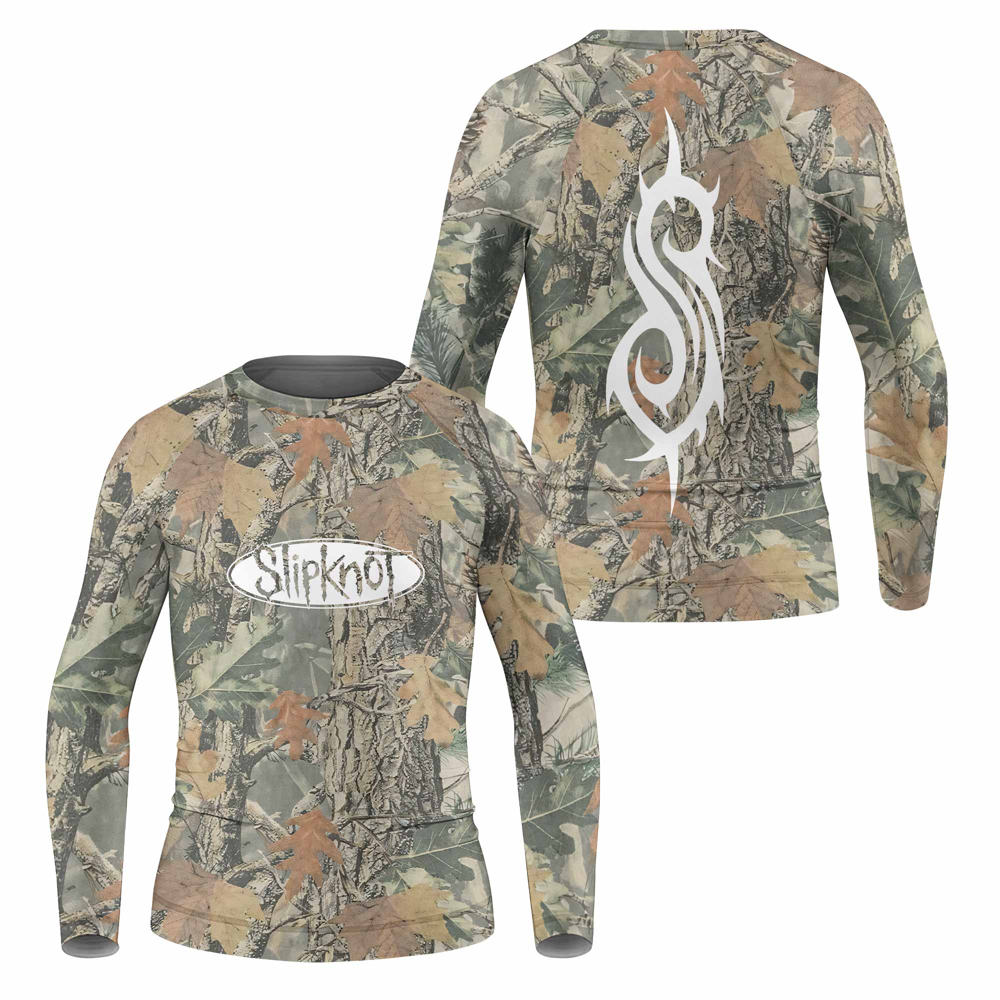 Slipknot Forest Camo Kids Rash Guard Long Sleeve - front and back view