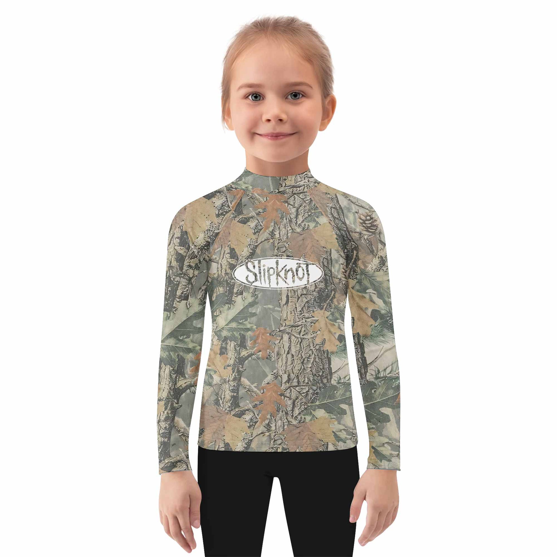 Slipknot Forest Camo Kids Rash Guard Long Sleeve - girl's lifestyle view