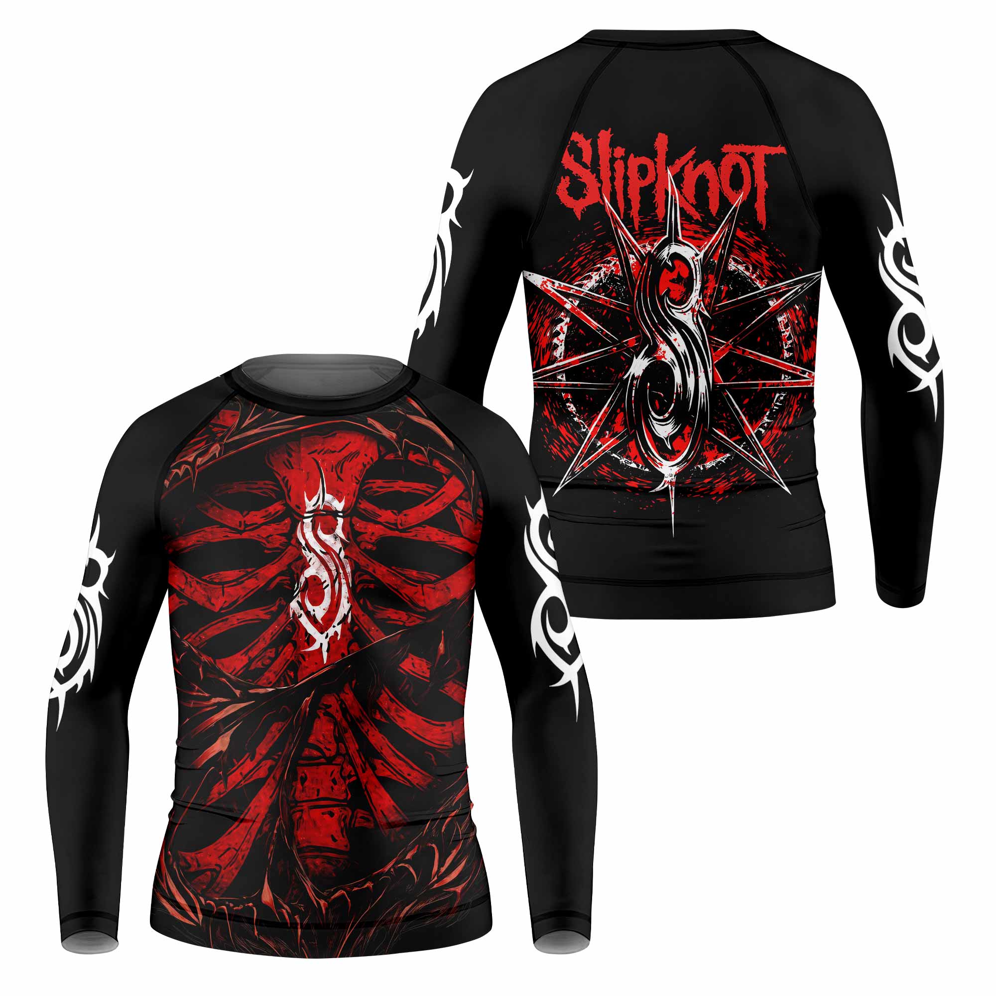 Slipknot Crimson Ribcage Kids Rash Guard Long Sleeve - front and back view