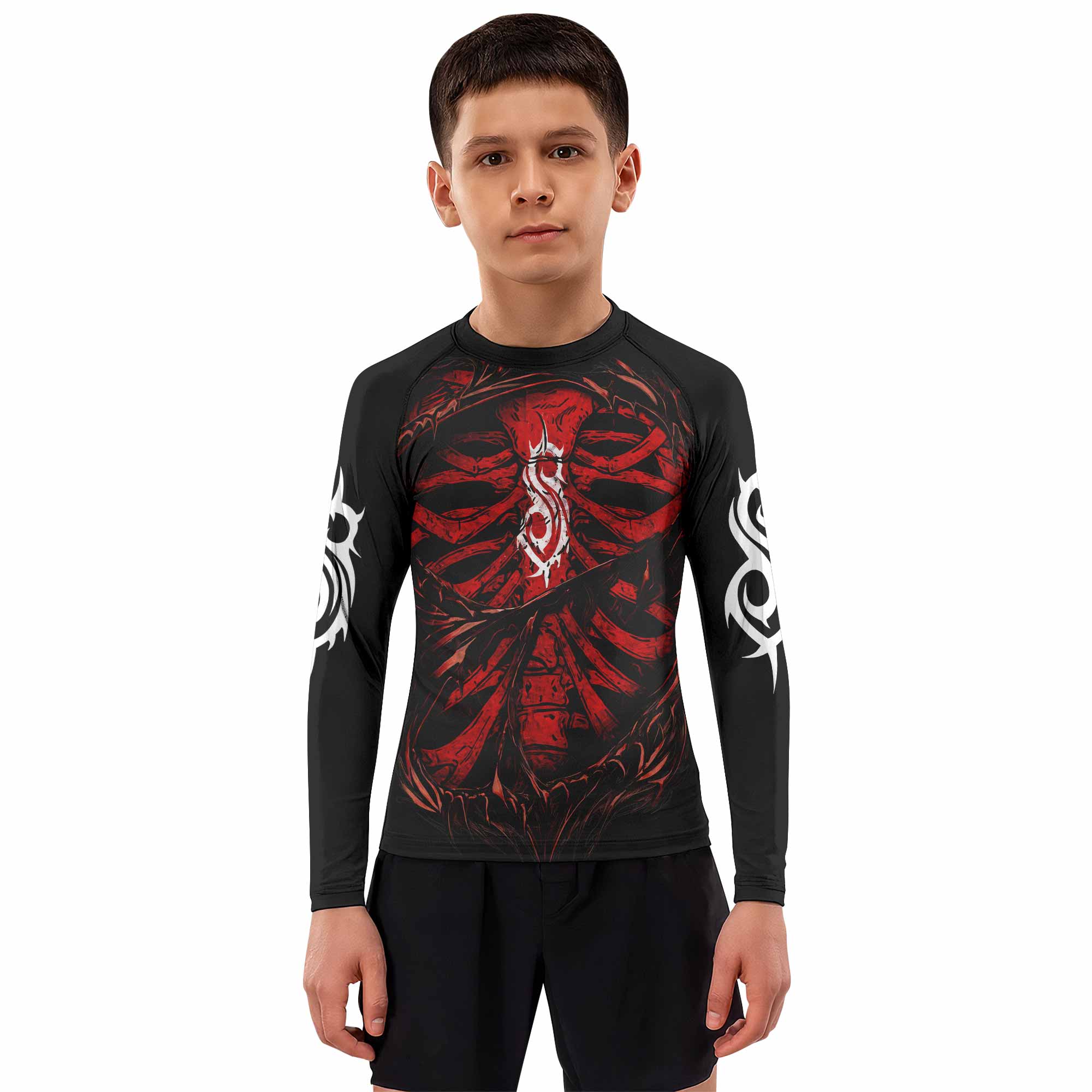 Slipknot Crimson Ribcage Kids Rash Guard Long Sleeve - boy's lifestyle view