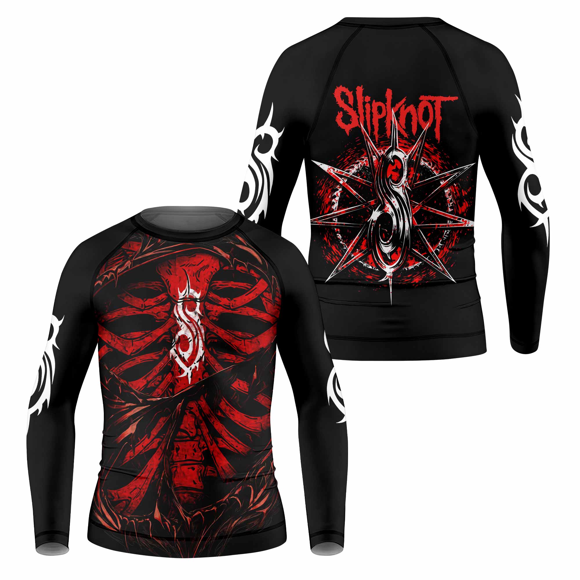 Slipknot Crimson Ribcage Kids Rash Guard Long Sleeve - front and back view