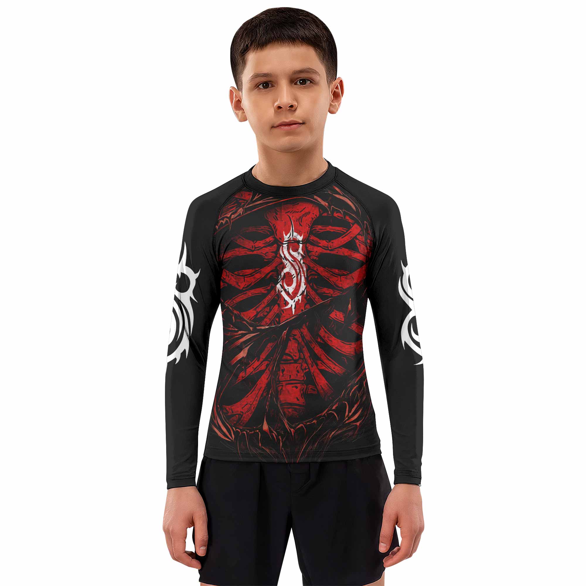 Slipknot Crimson Ribcage Kids Rash Guard Long Sleeve - boy's lifestyle view