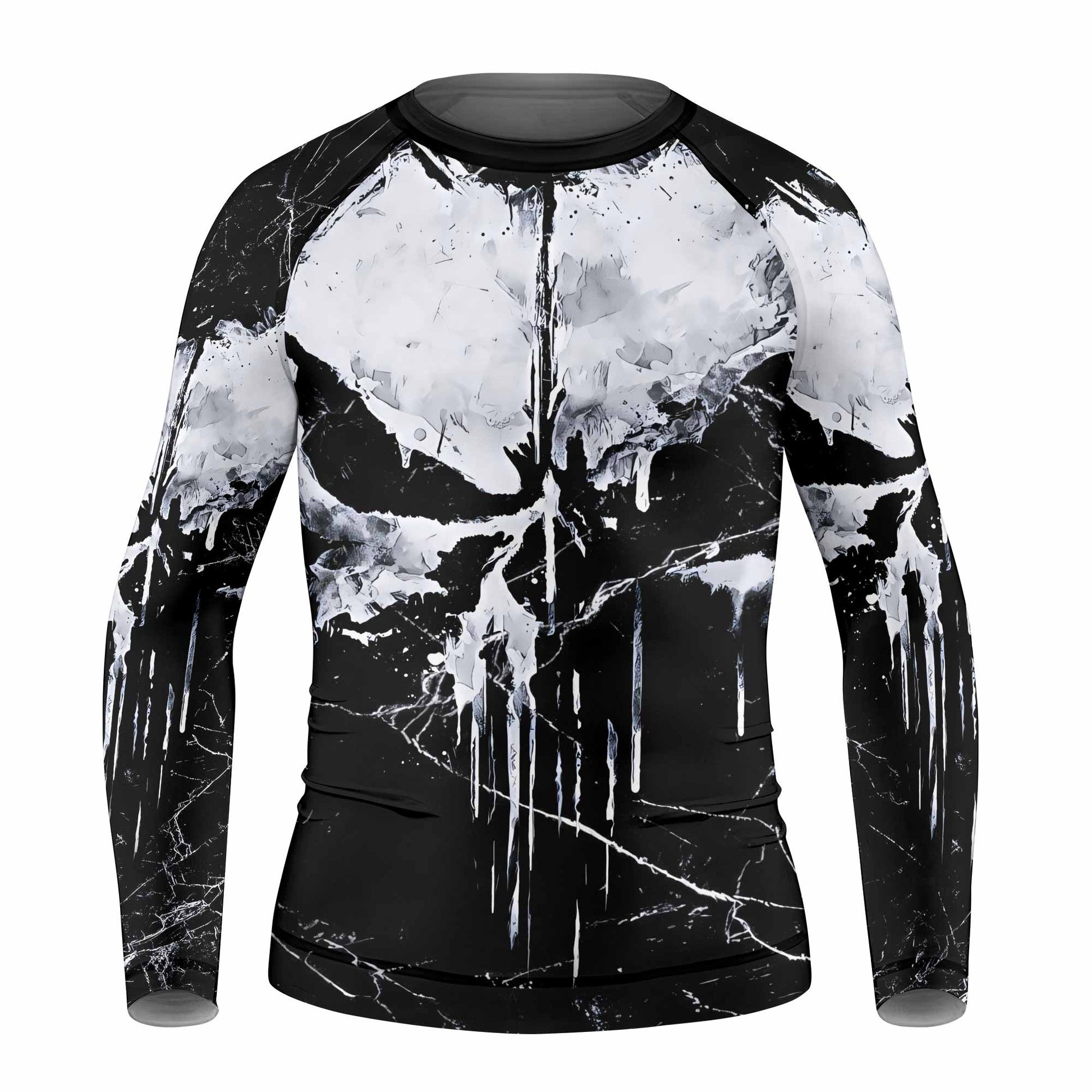 Punisher War Skull Kids Rash Guard Long Sleeve - front view mockup