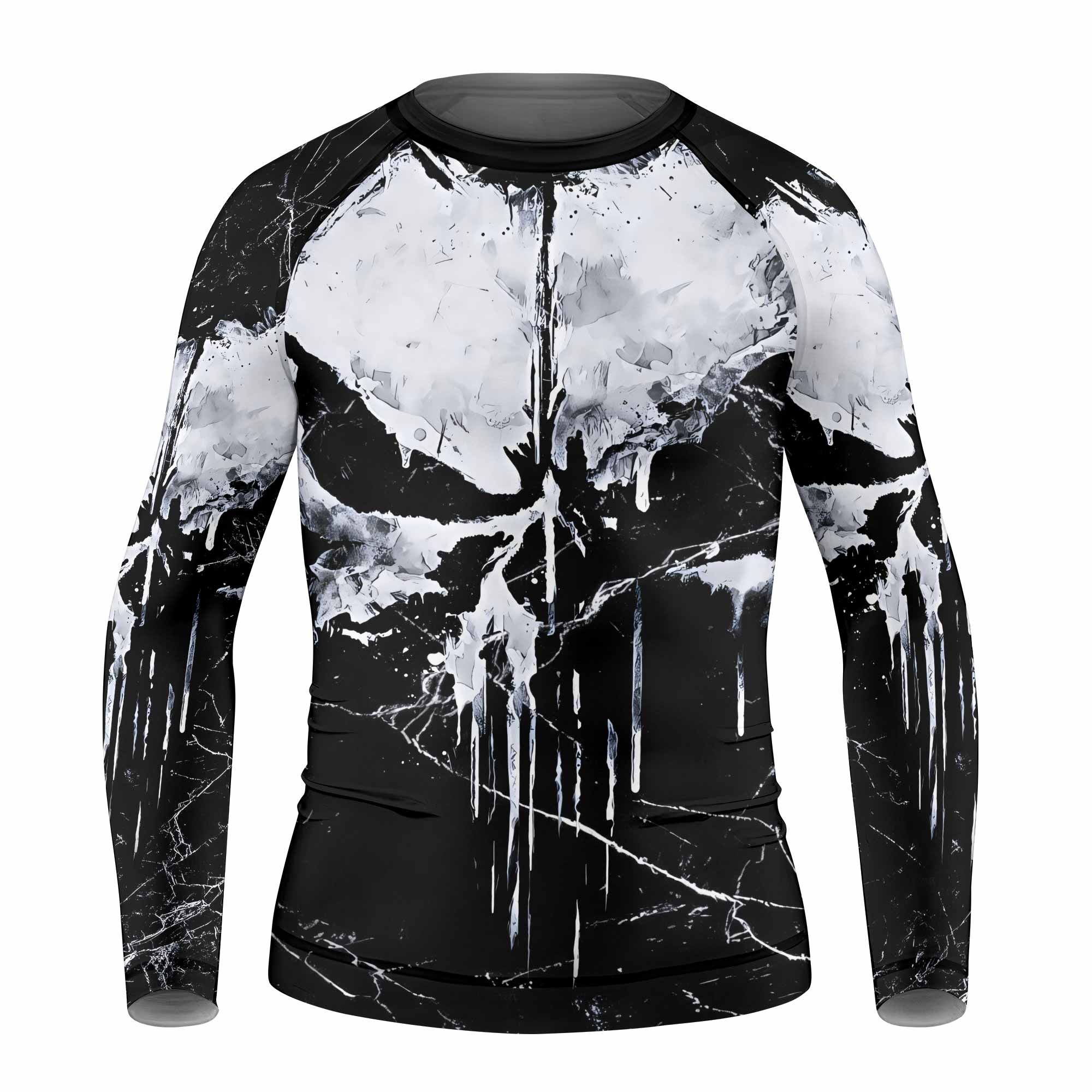 Punisher War Skull Kids Rash Guard Long Sleeve - front view mockup