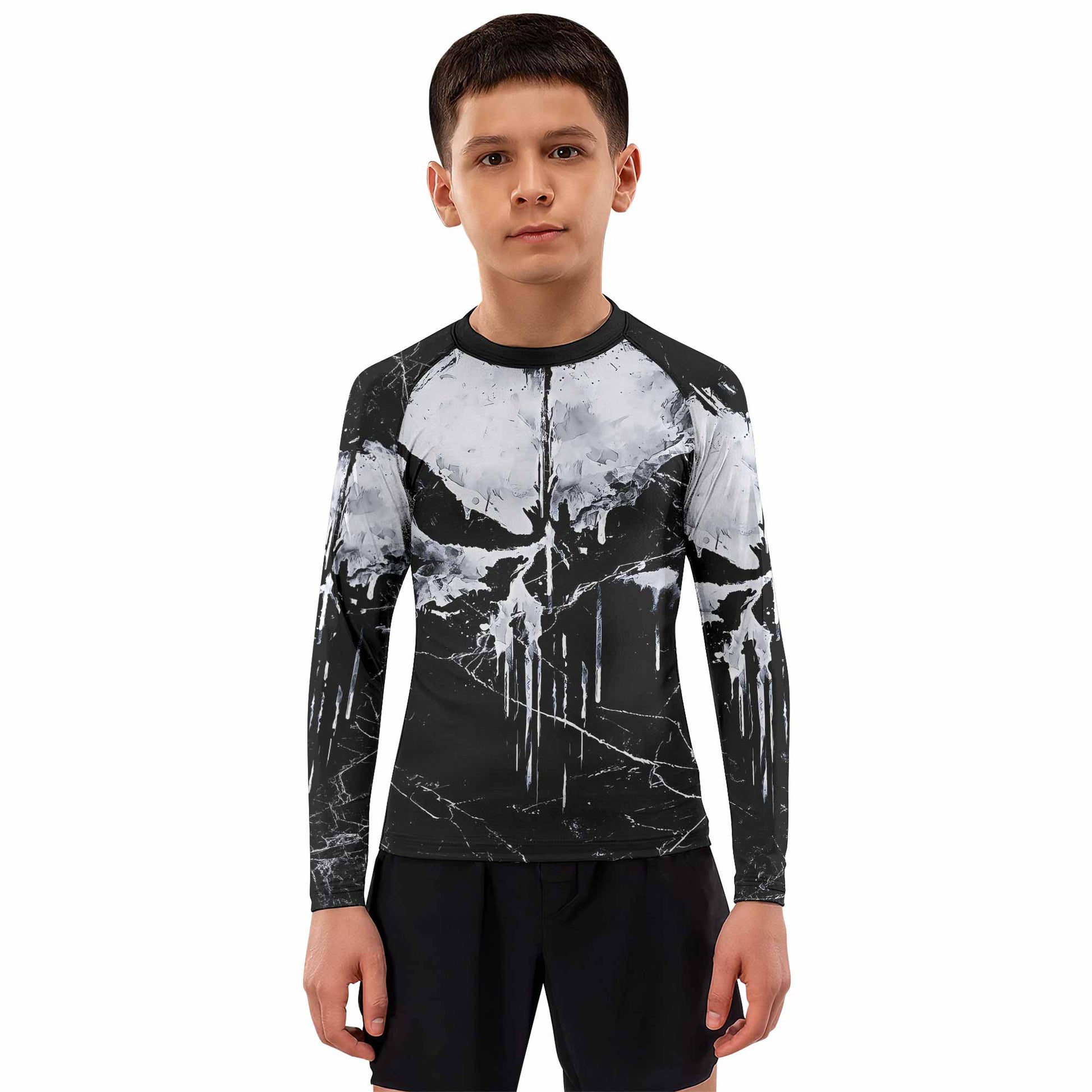 Punisher War Skull Kids Rash Guard Long Sleeve - boy's lifestyle view