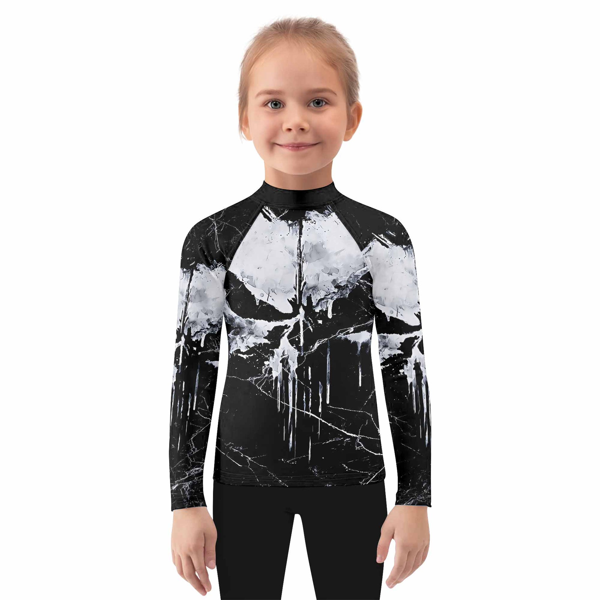 Punisher War Skull Kids Rash Guard Long Sleeve - girl's lifestyle view