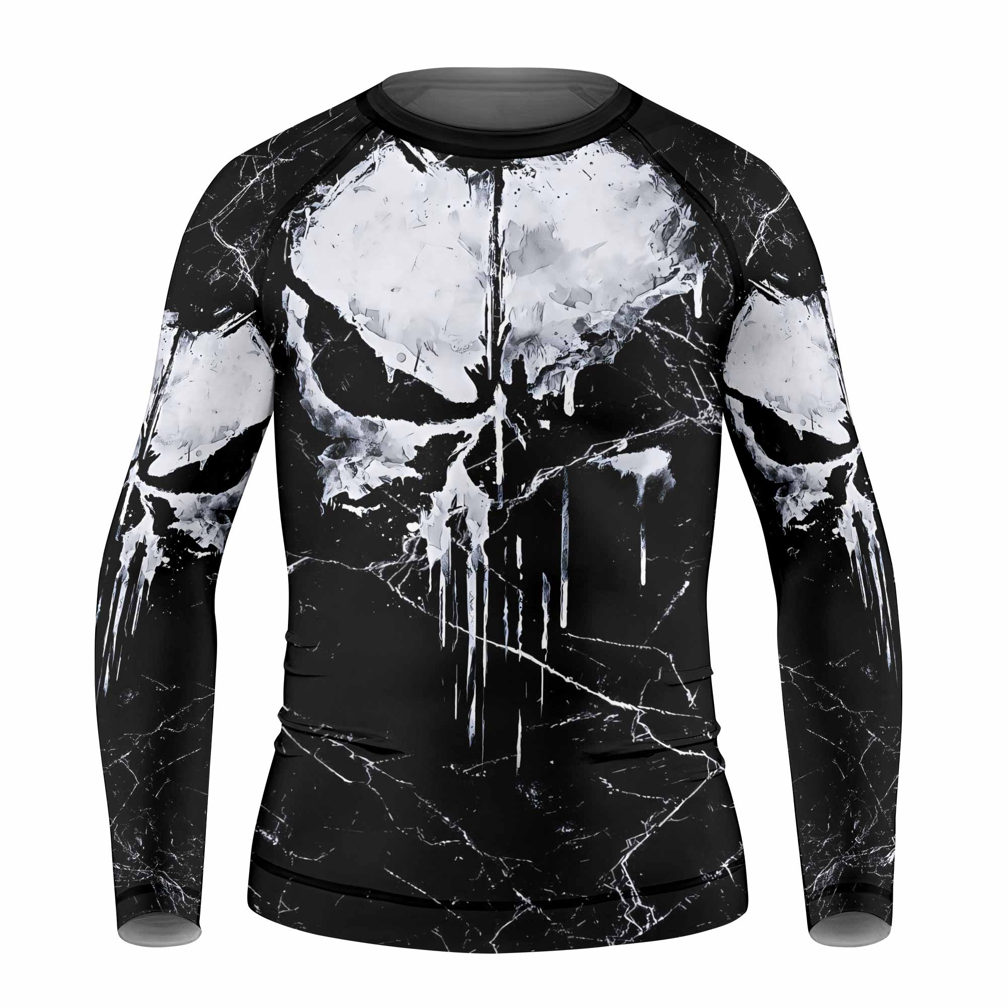 Punisher War Skull Kids Rash Guard Long Sleeve - front view mockup