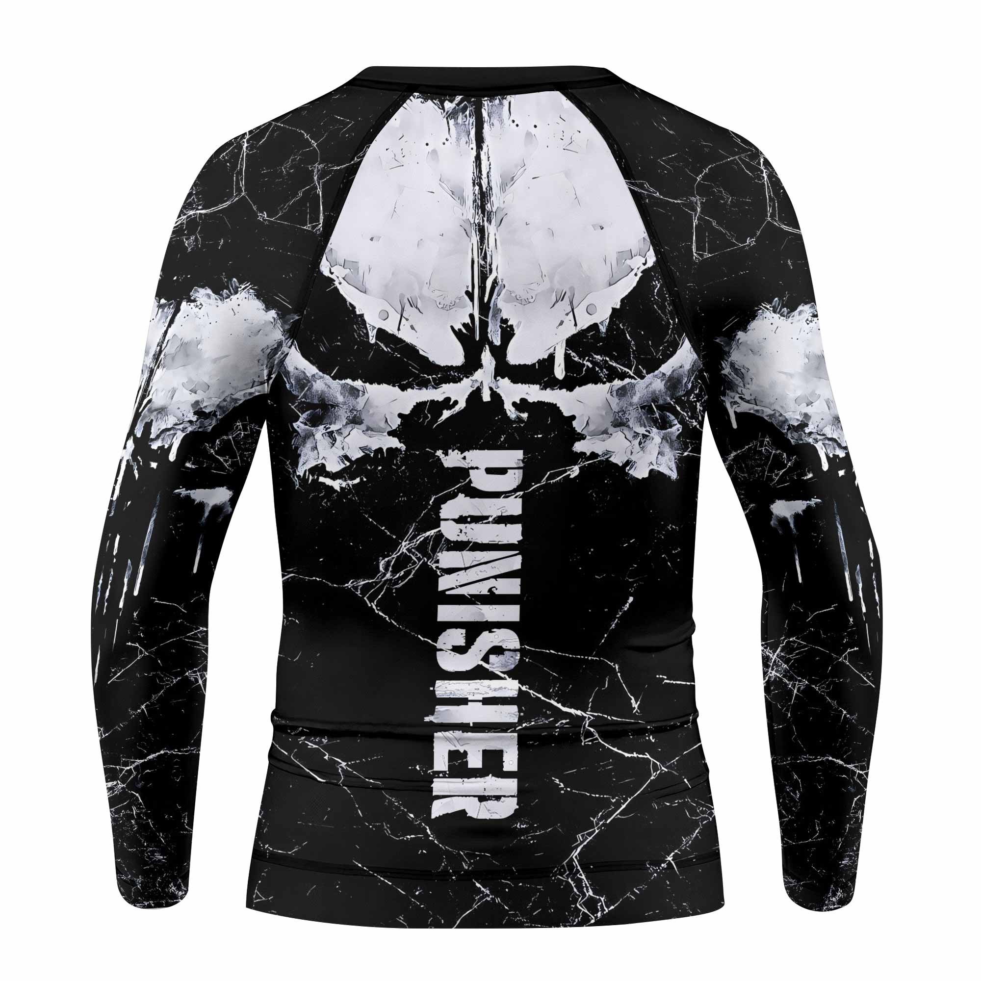 Punisher War Skull Kids Rash Guard Long Sleeve - back view mockup