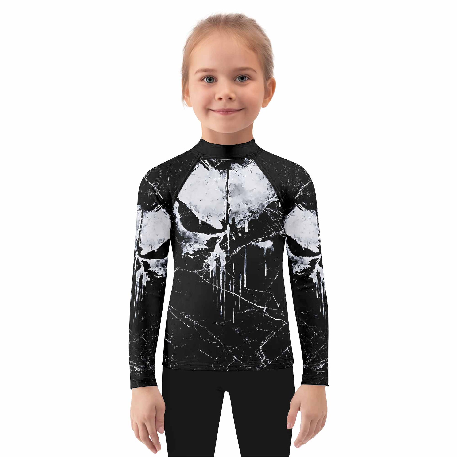 Punisher War Skull Kids Rash Guard Long Sleeve - girl's lifestyle view