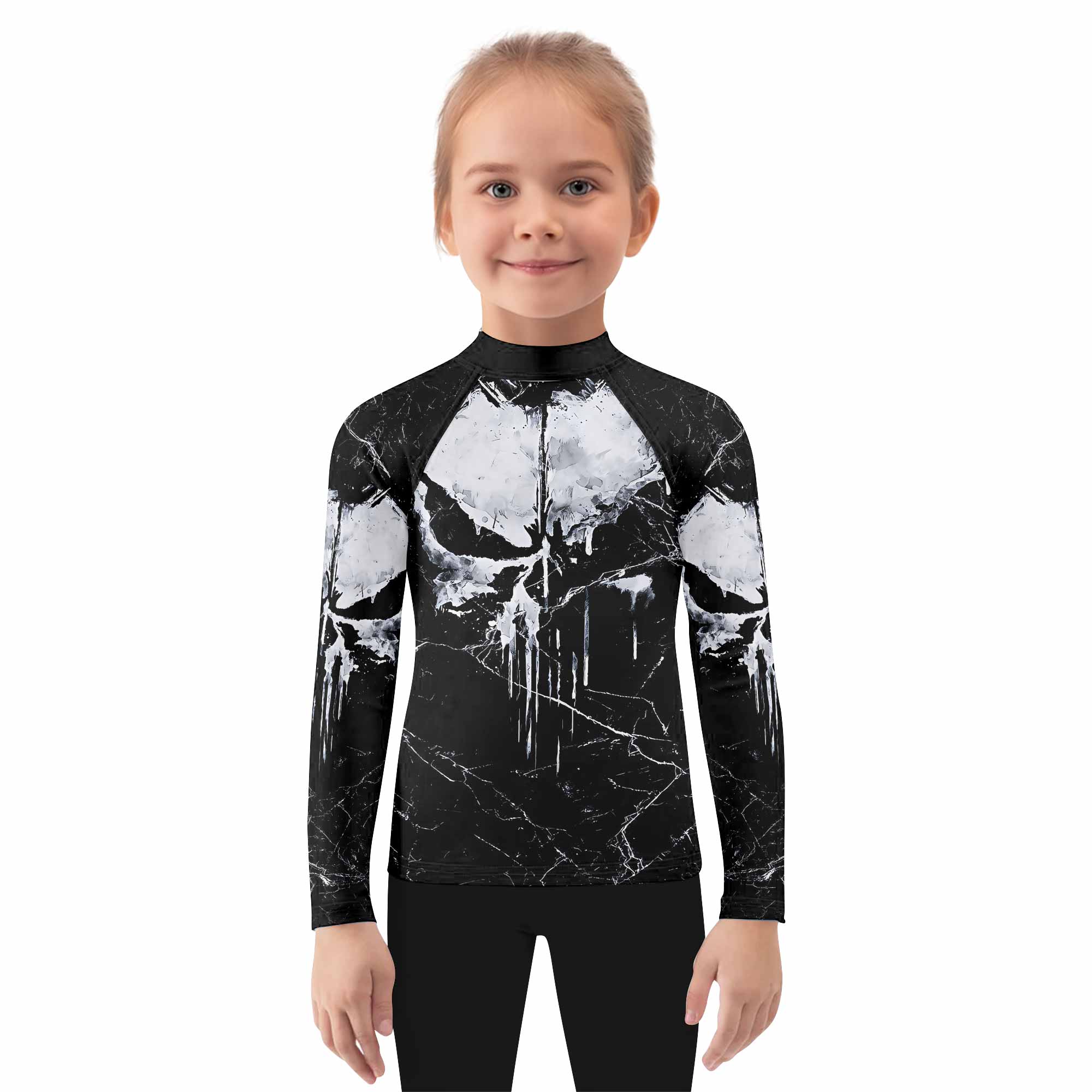 Punisher War Skull Kids Rash Guard Long Sleeve - girl's lifestyle view