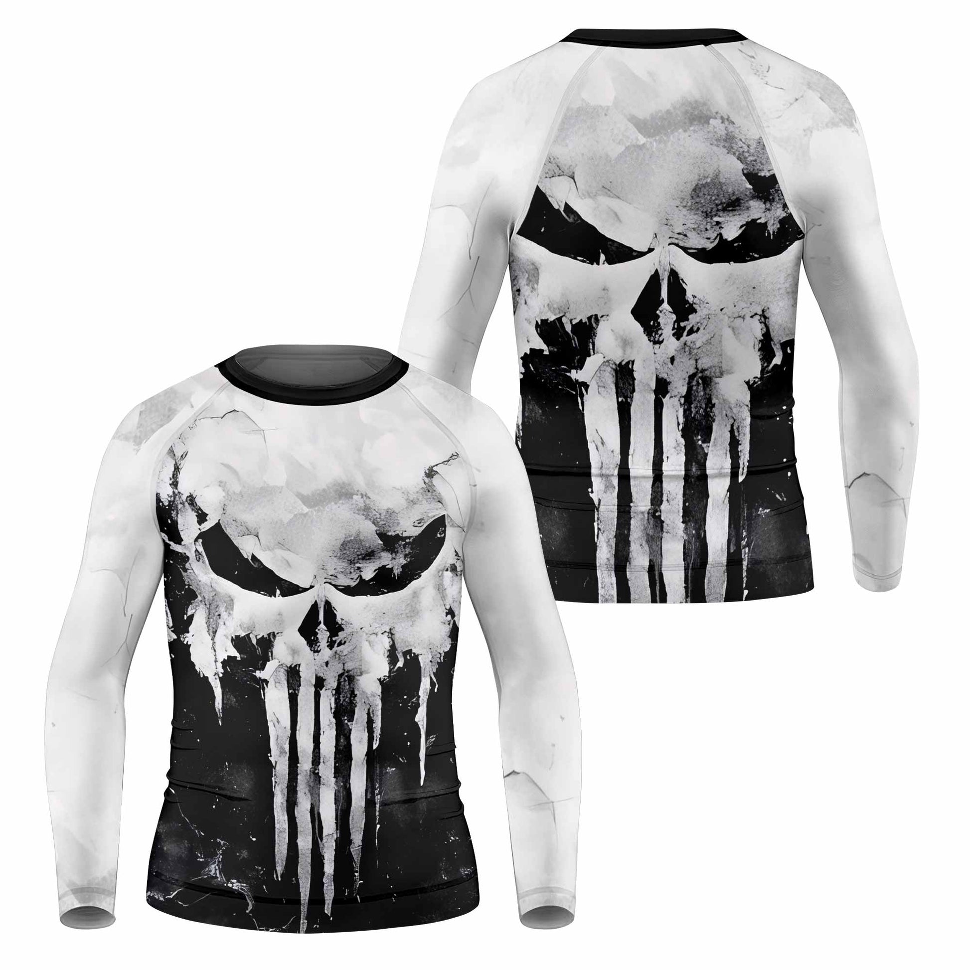 Punisher Ghost Skull Kids Rash Guard Long Sleeve - front and back view