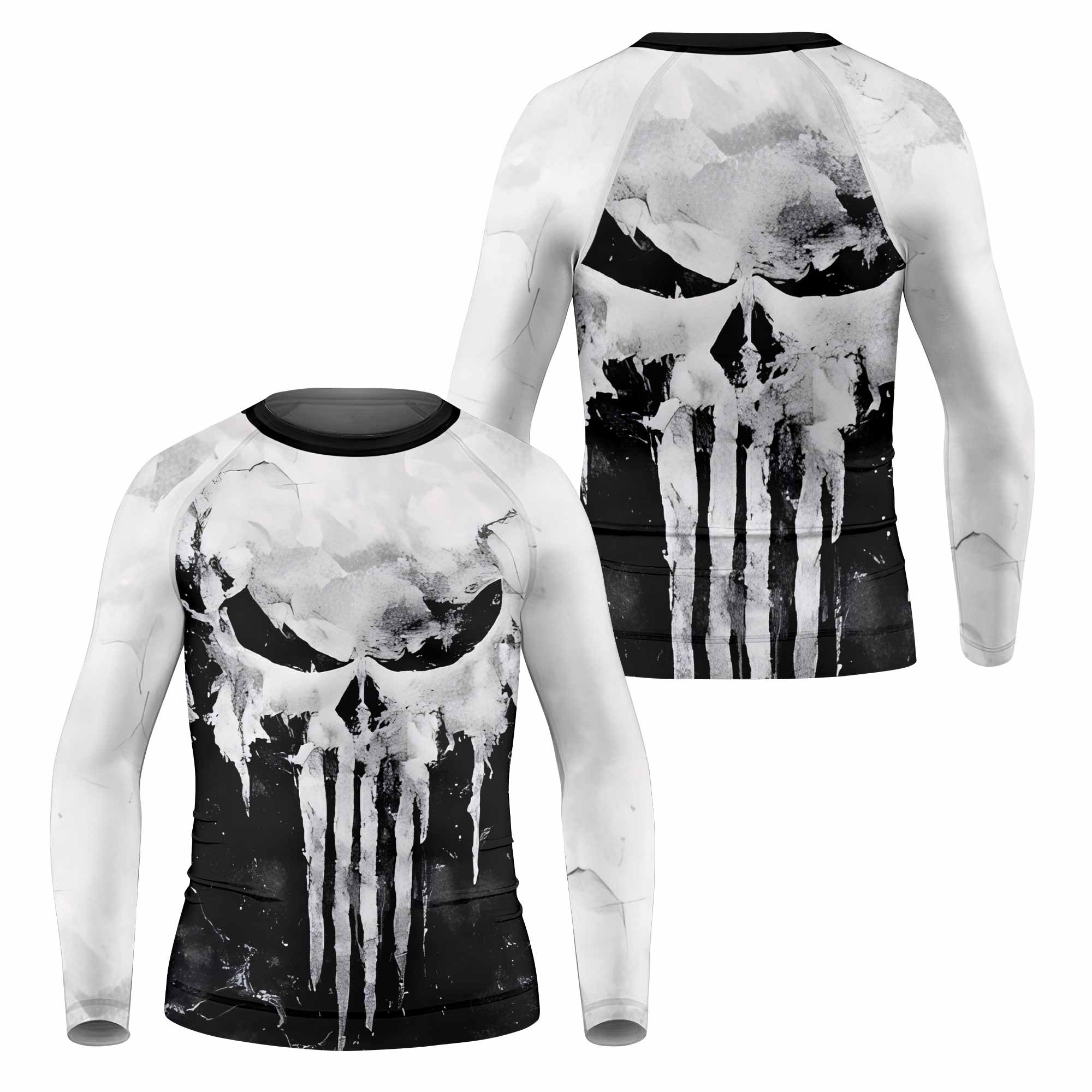 Punisher Ghost Skull Kids Rash Guard Long Sleeve - front and back view