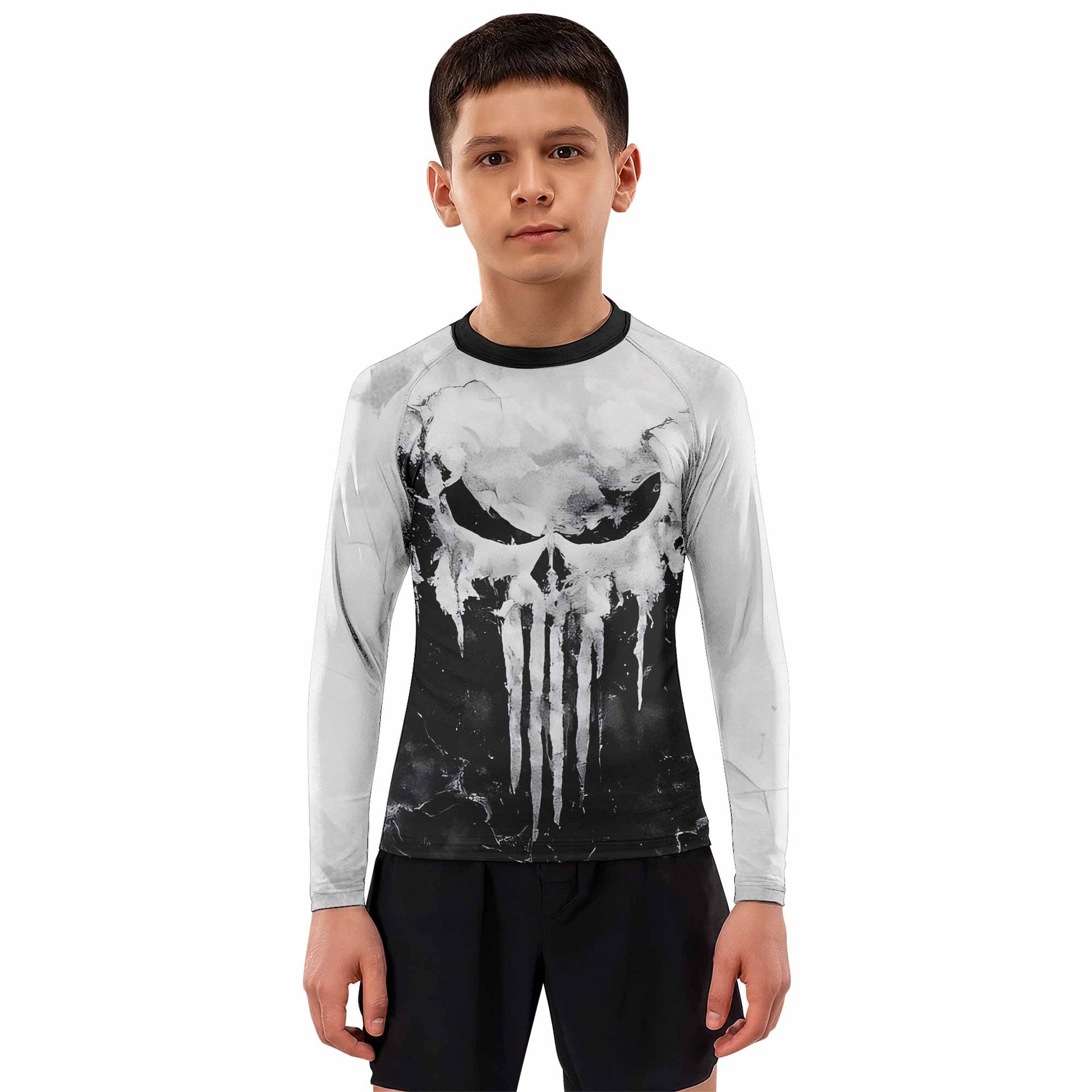 Punisher Ghost Skull Kids Rash Guard Long Sleeve - boy's lifestyle view
