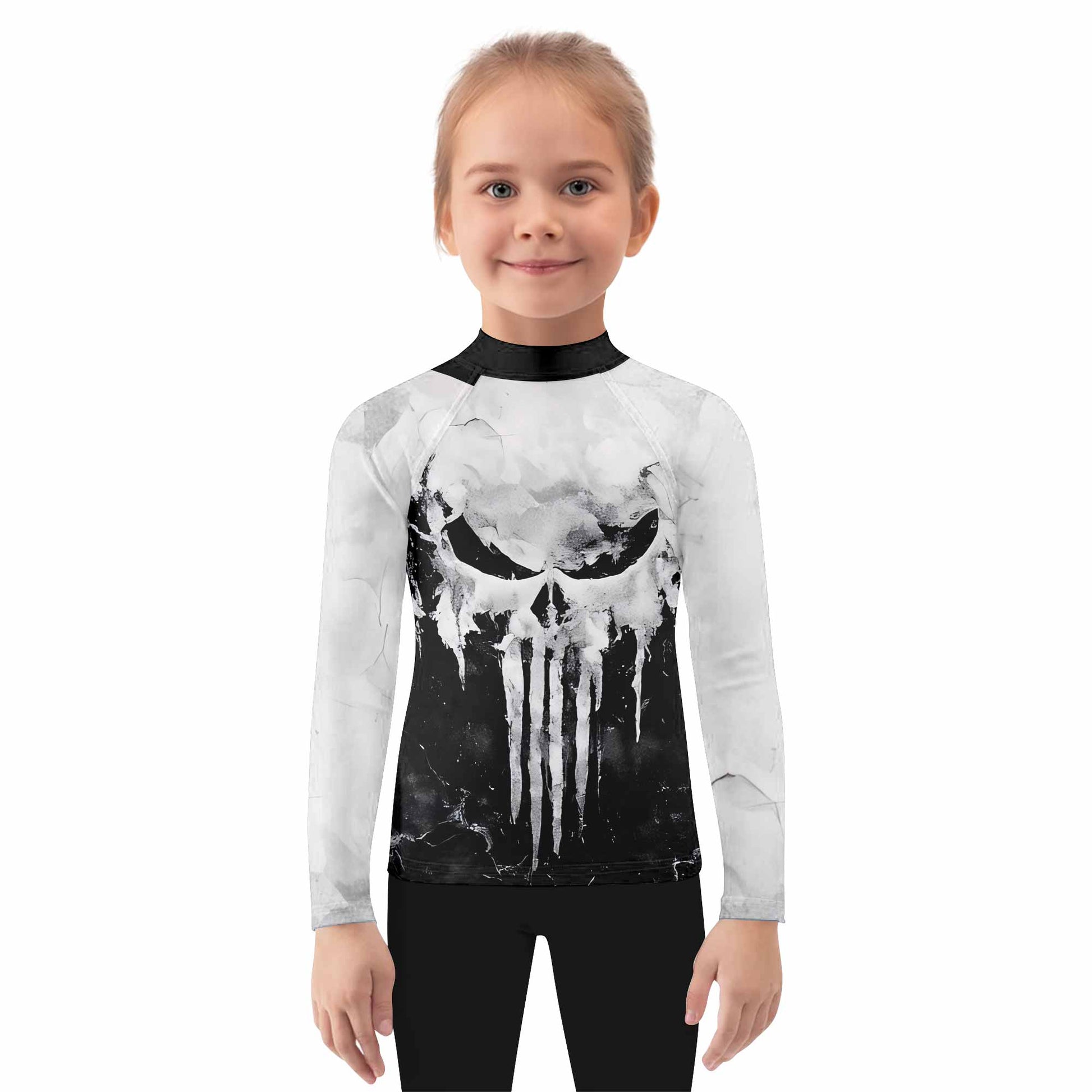 Punisher Ghost Skull Kids Rash Guard Long Sleeve - girl's lifestyle view