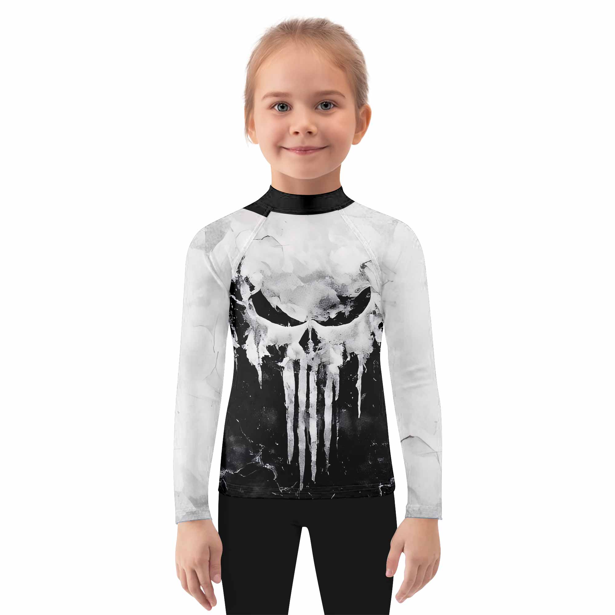 Punisher Ghost Skull Kids Rash Guard Long Sleeve - girl's lifestyle view
