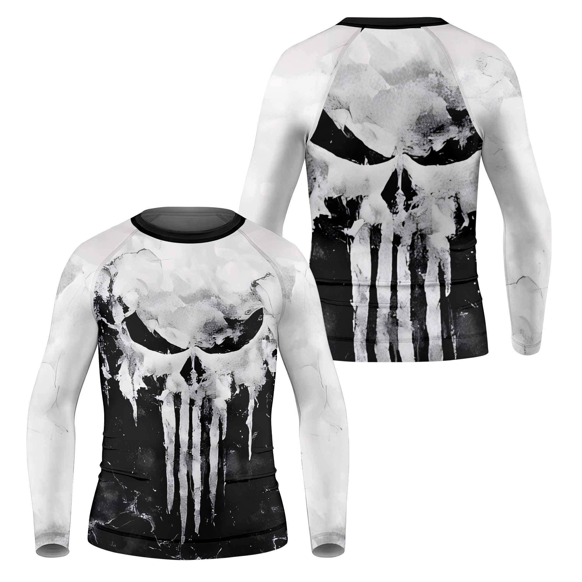 Punisher Ghost Skull Kids Rash Guard Long Sleeve - front and back view