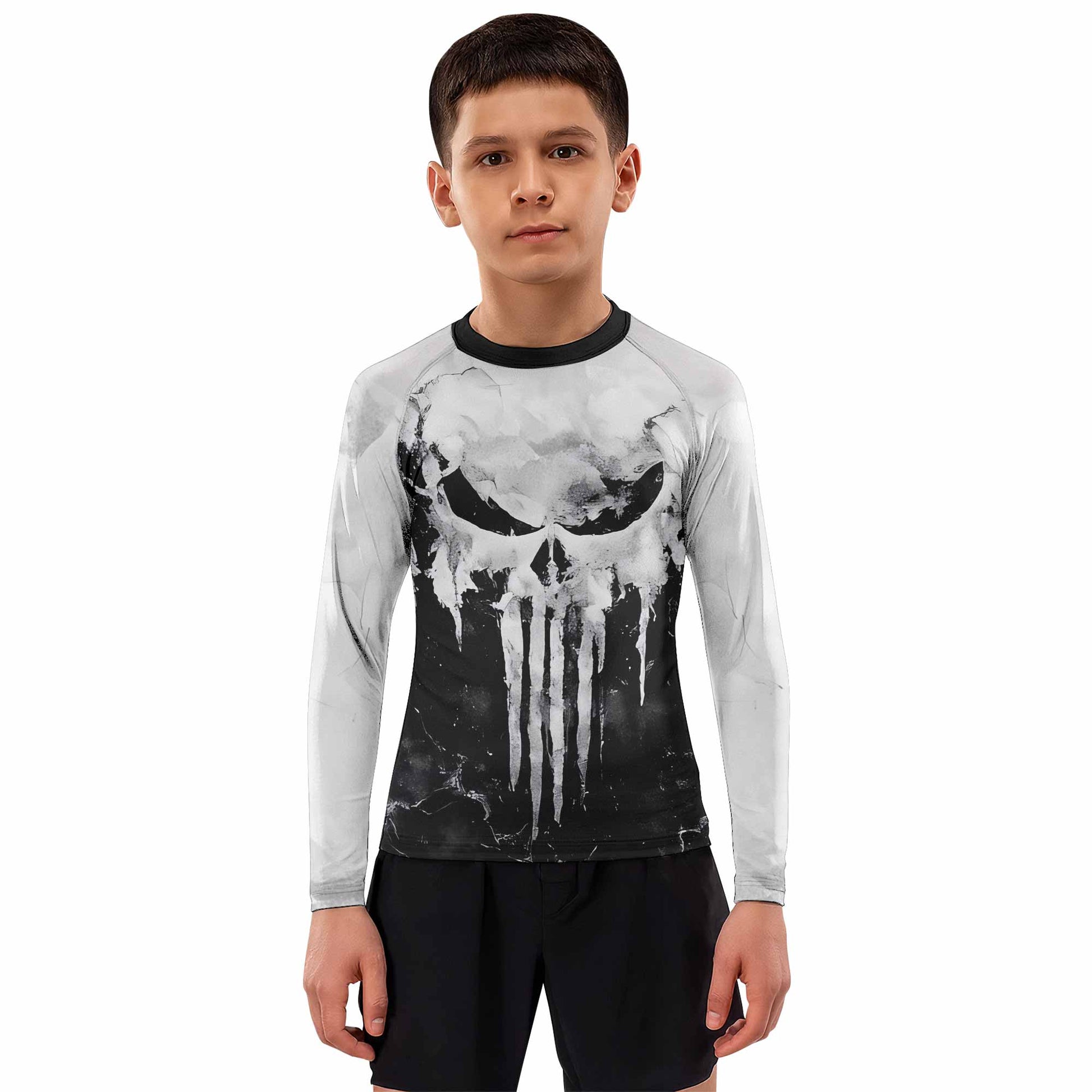 Punisher Ghost Skull Kids Rash Guard Long Sleeve - boy's lifestyle view
