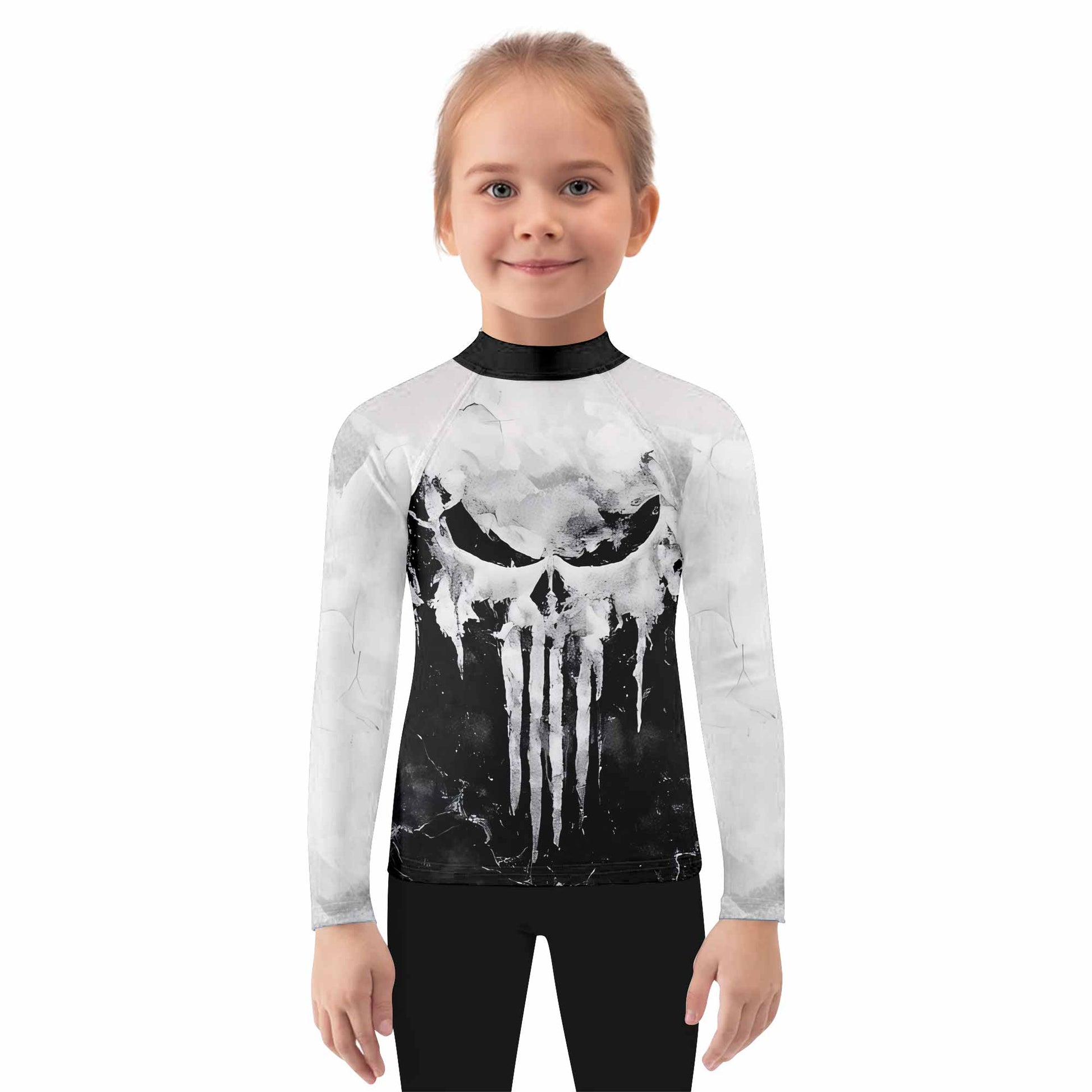 Punisher Ghost Skull Kids Rash Guard Long Sleeve - girl's lifestyle view