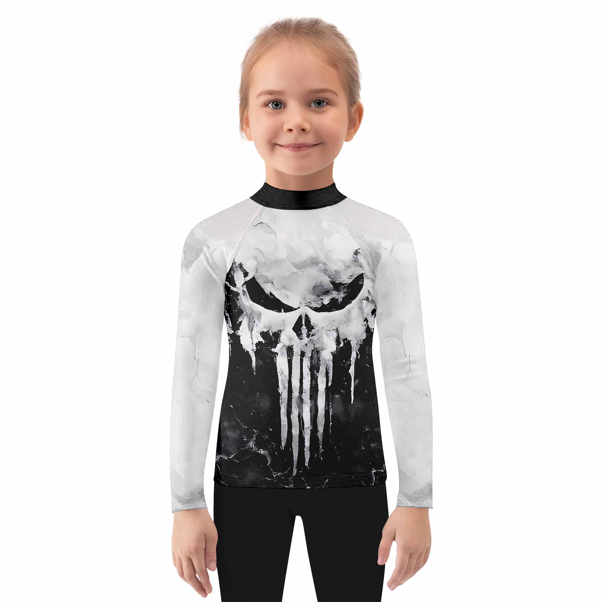 Punisher Ghost Skull Kids Rash Guard Long Sleeve - girl's lifestyle view