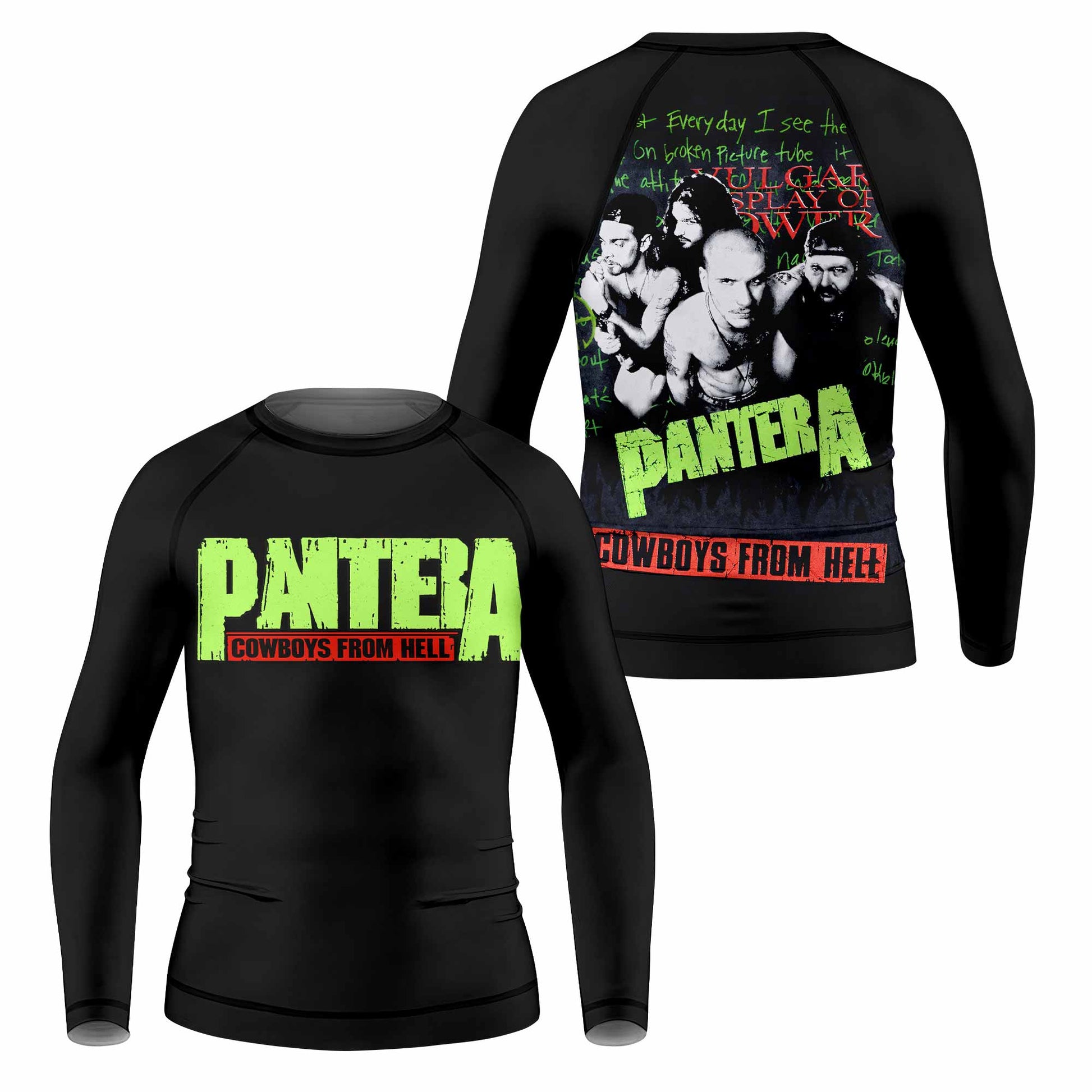 Pantera Cowboys From Hell Kids Rash Guard Long Sleeve - front and back view