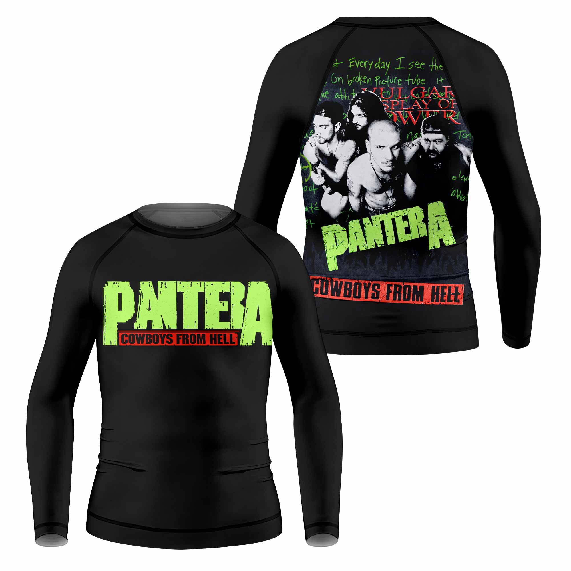 Pantera Cowboys From Hell Kids Rash Guard Long Sleeve - front and back view