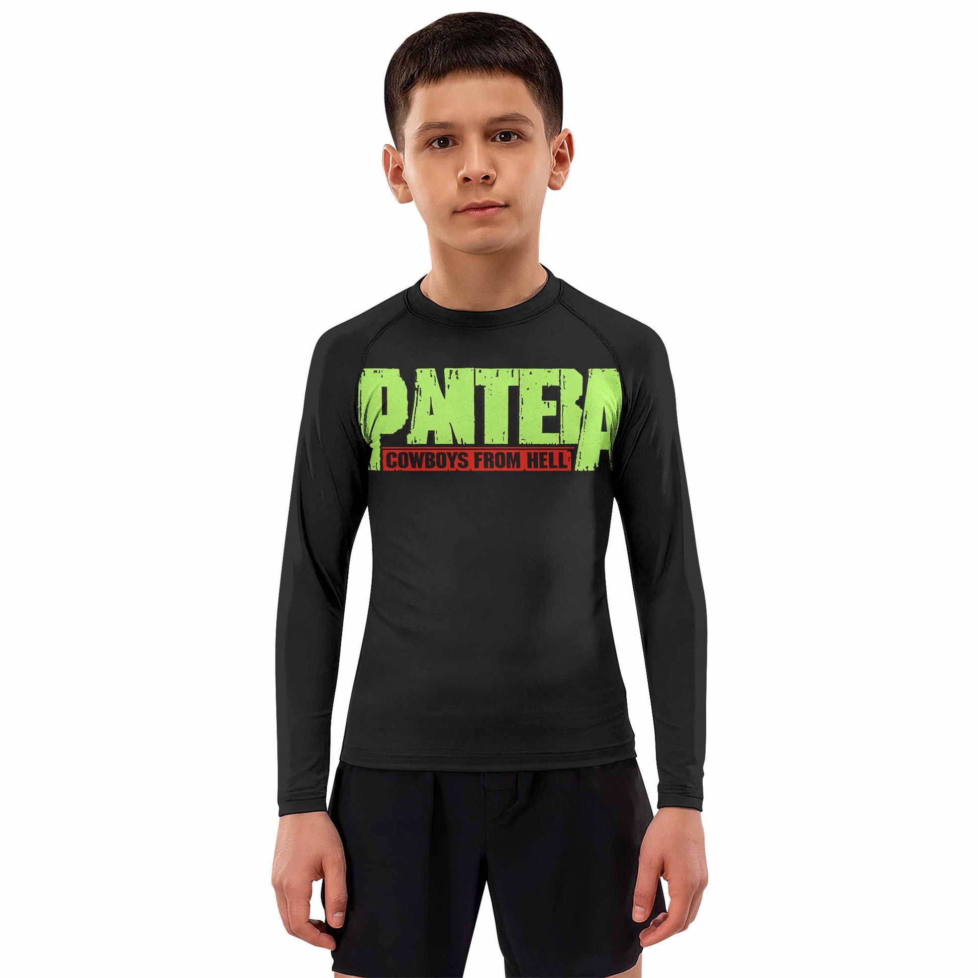 Pantera Cowboys From Hell Kids Rash Guard Long Sleeve - boy's lifestyle view