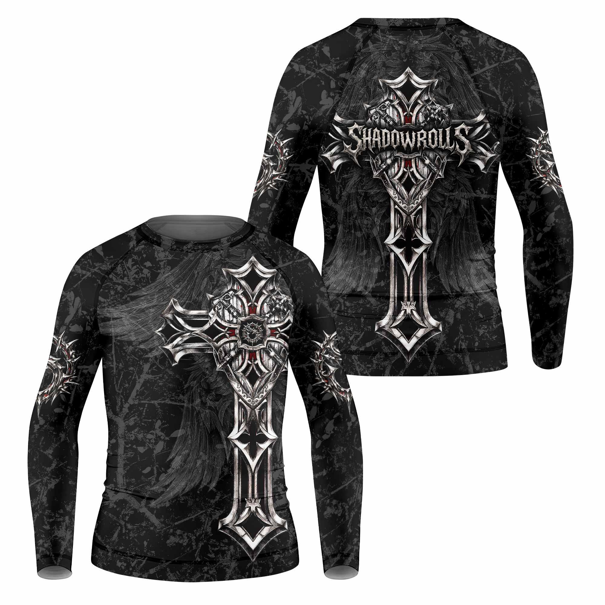 Crown of Thorns Cross Kids Rash Guard Long Sleeve - front and back view