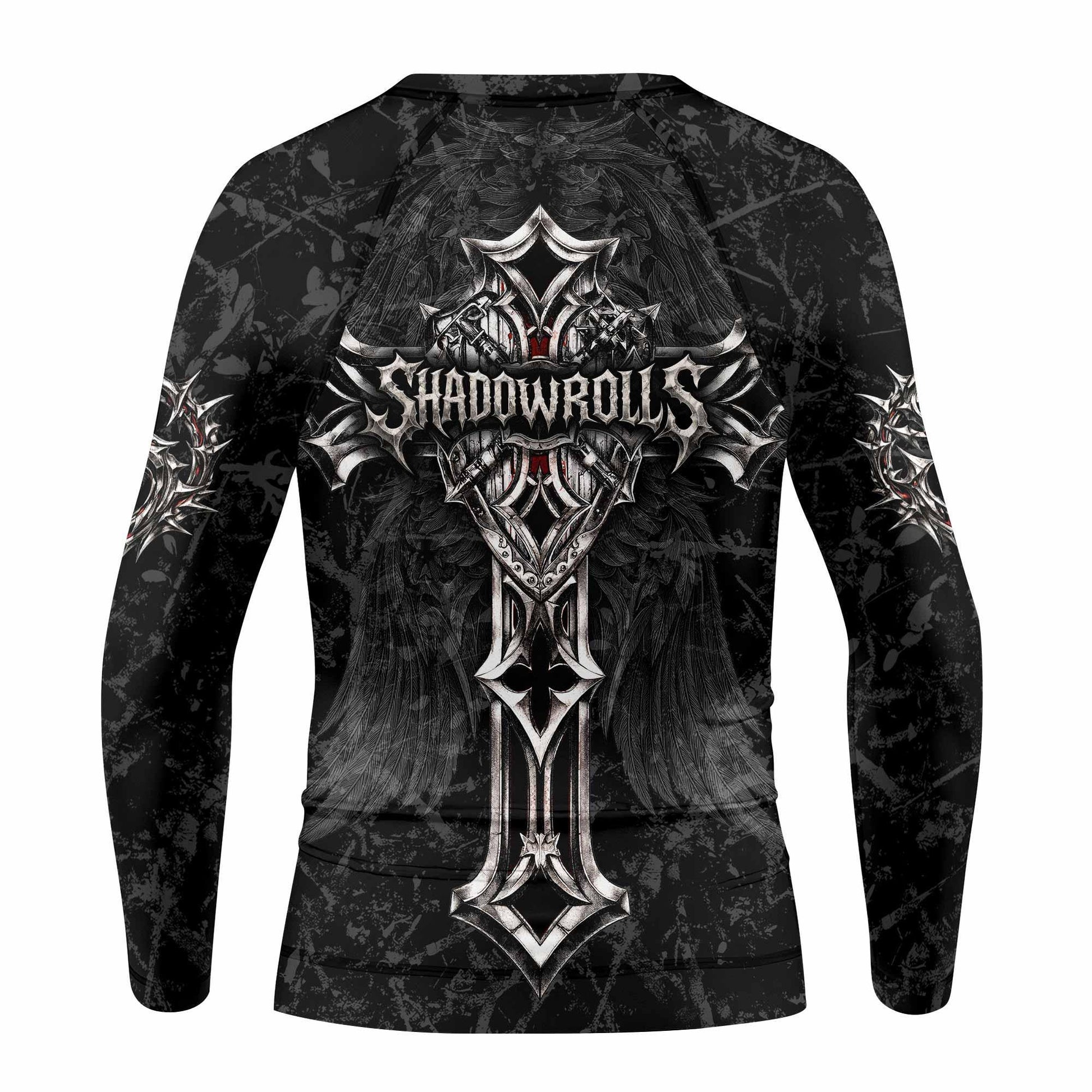 Crown of Thorns Cross Kids Rash Guard Long Sleeve - back view mockup