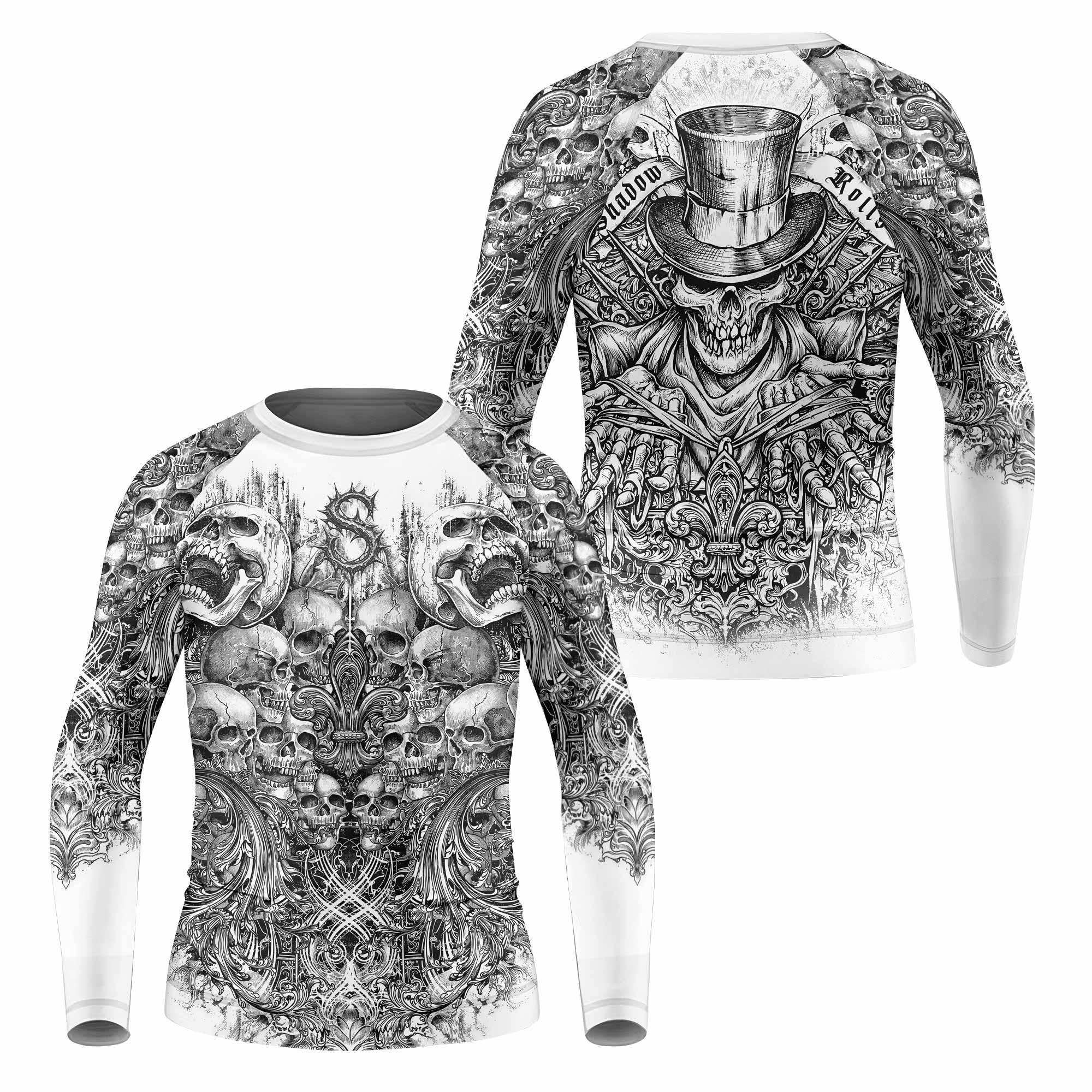 Memento Mori Skull Kids Rash Guard Long Sleeve - front and back view