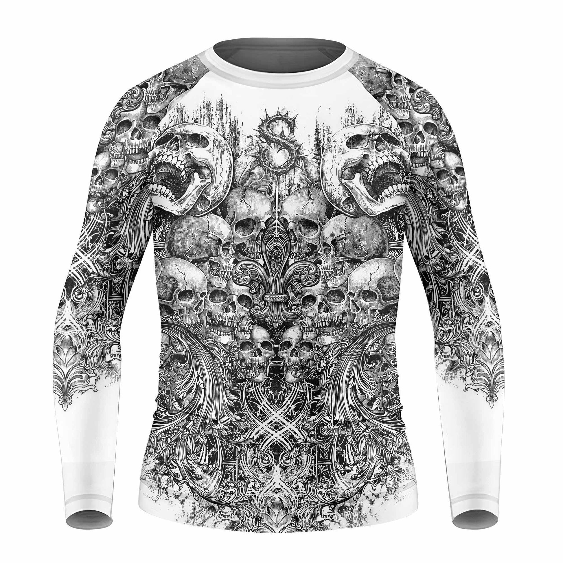 Memento Mori Skull Kids Rash Guard Long Sleeve - front view mockup