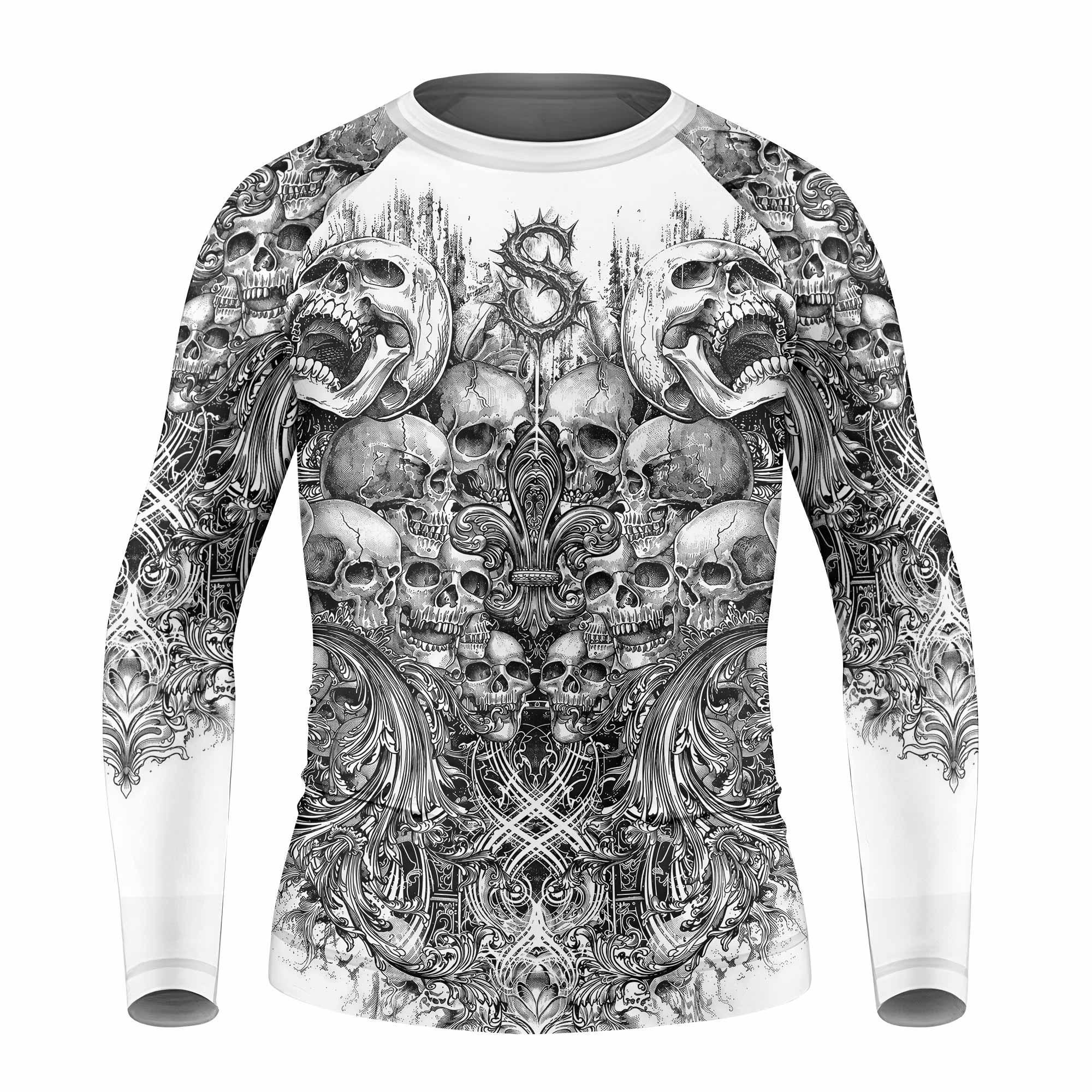 Memento Mori Skull Kids Rash Guard Long Sleeve - front view mockup
