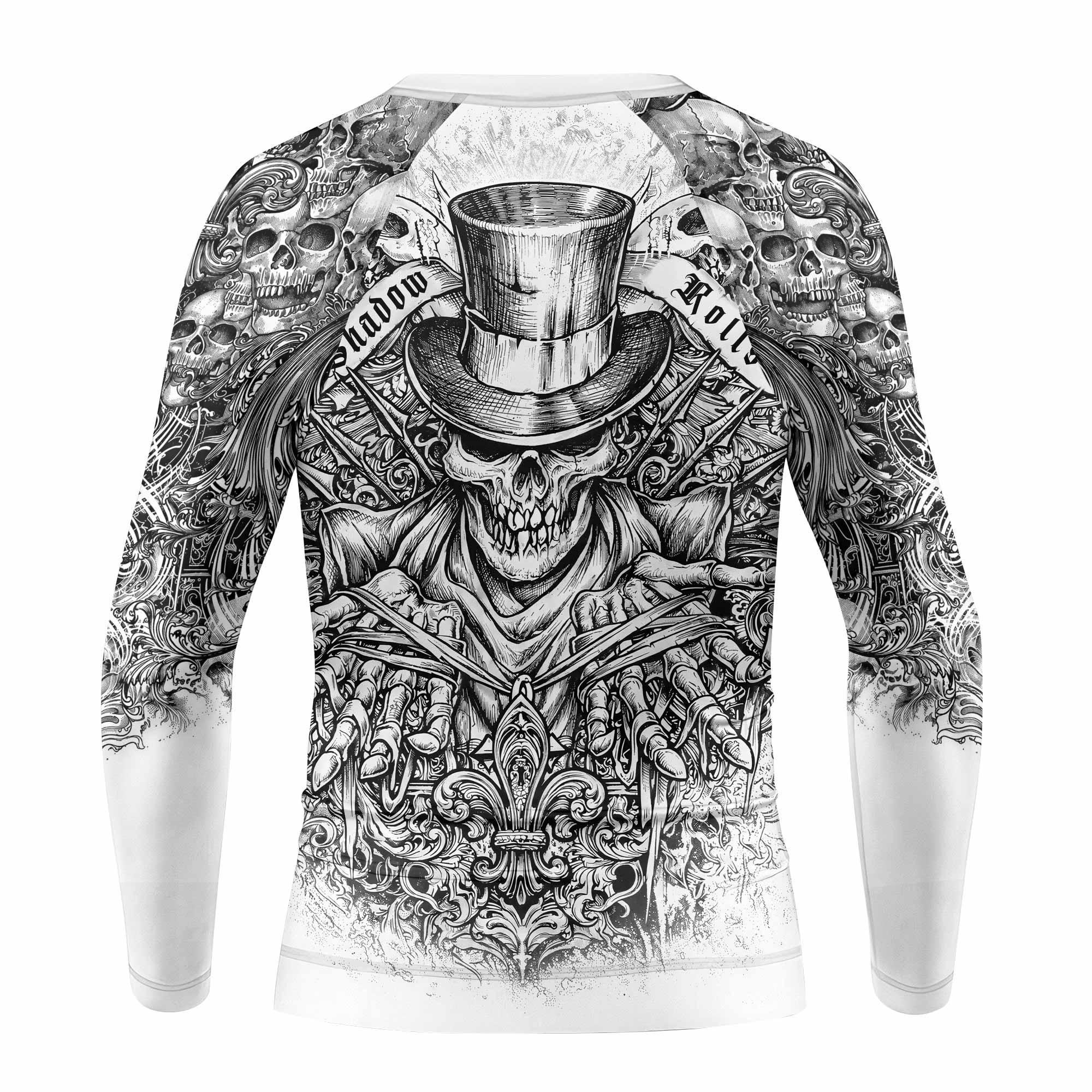 Memento Mori Skull Kids Rash Guard Long Sleeve - back view mockup