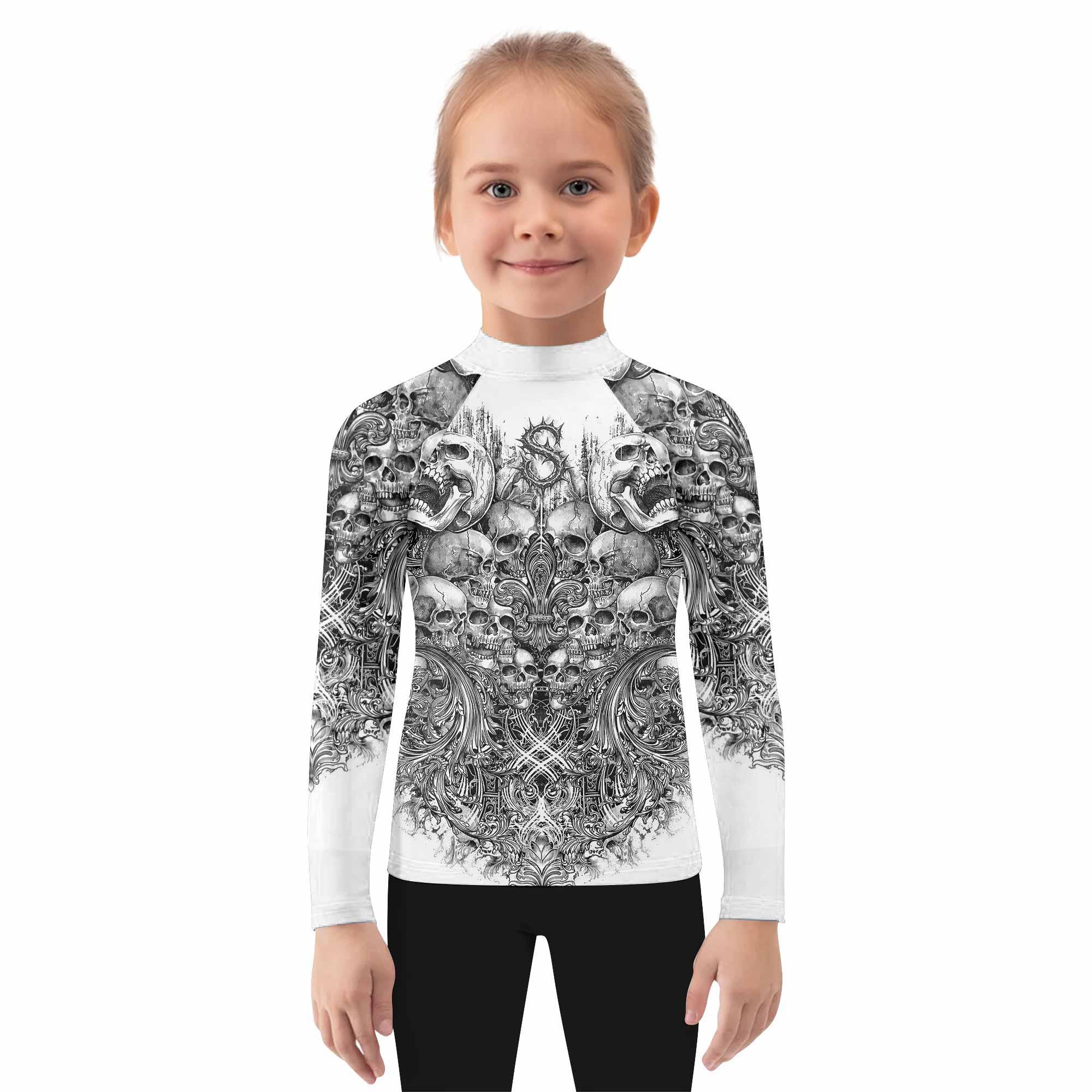 Memento Mori Skull Kids Rash Guard Long Sleeve - girl's lifestyle view