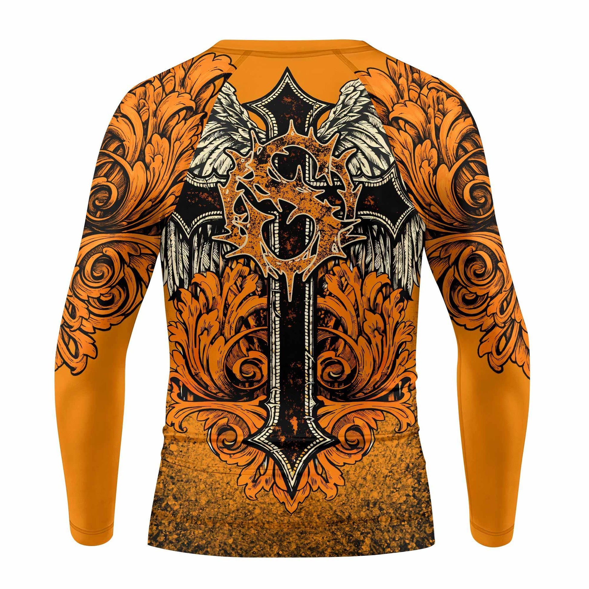 Faith Over Fear Crown Cross Kids Rash Guard Long Sleeve - back view mockup