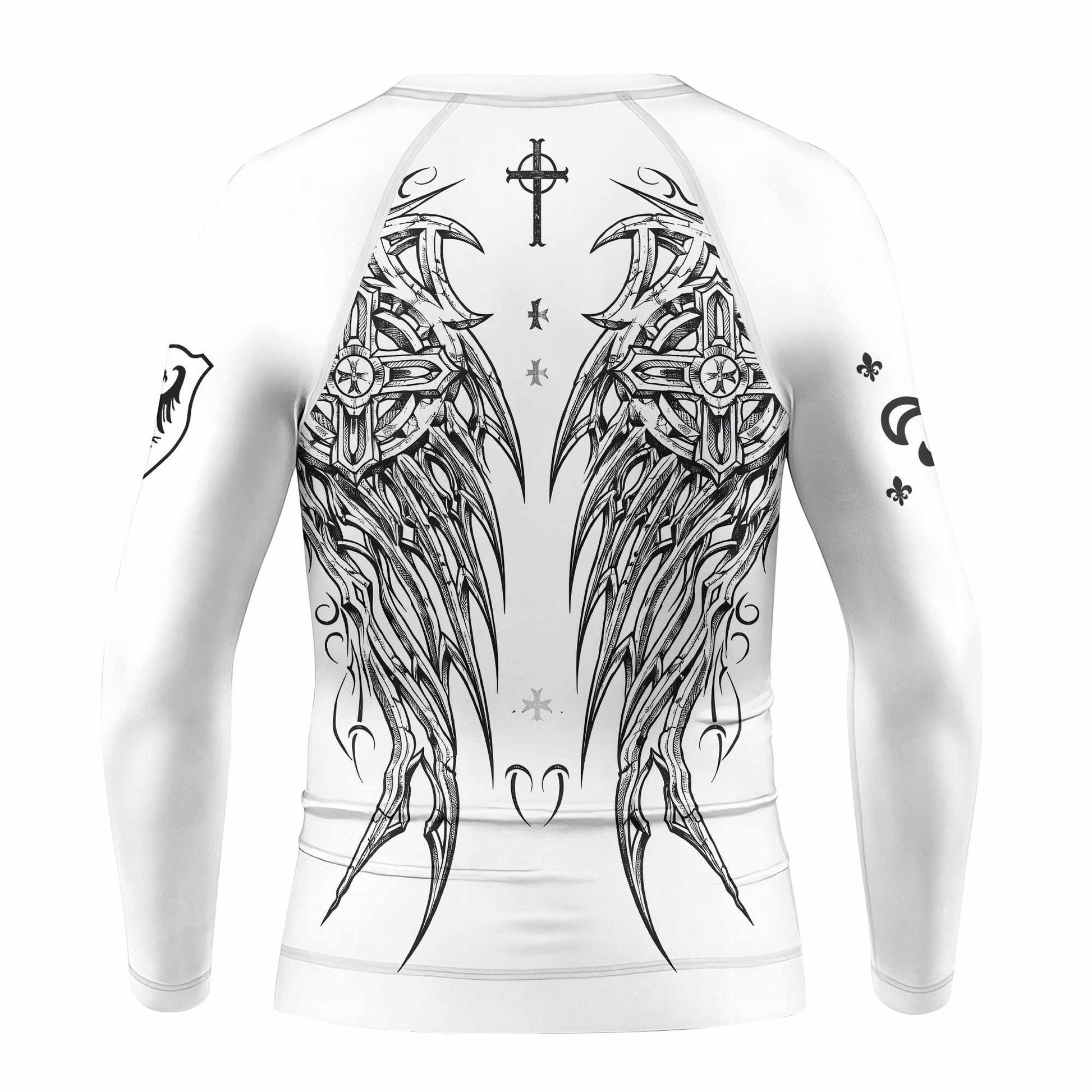 Angel Wings Cross Kids Rash Guard Long Sleeve - back view mockup