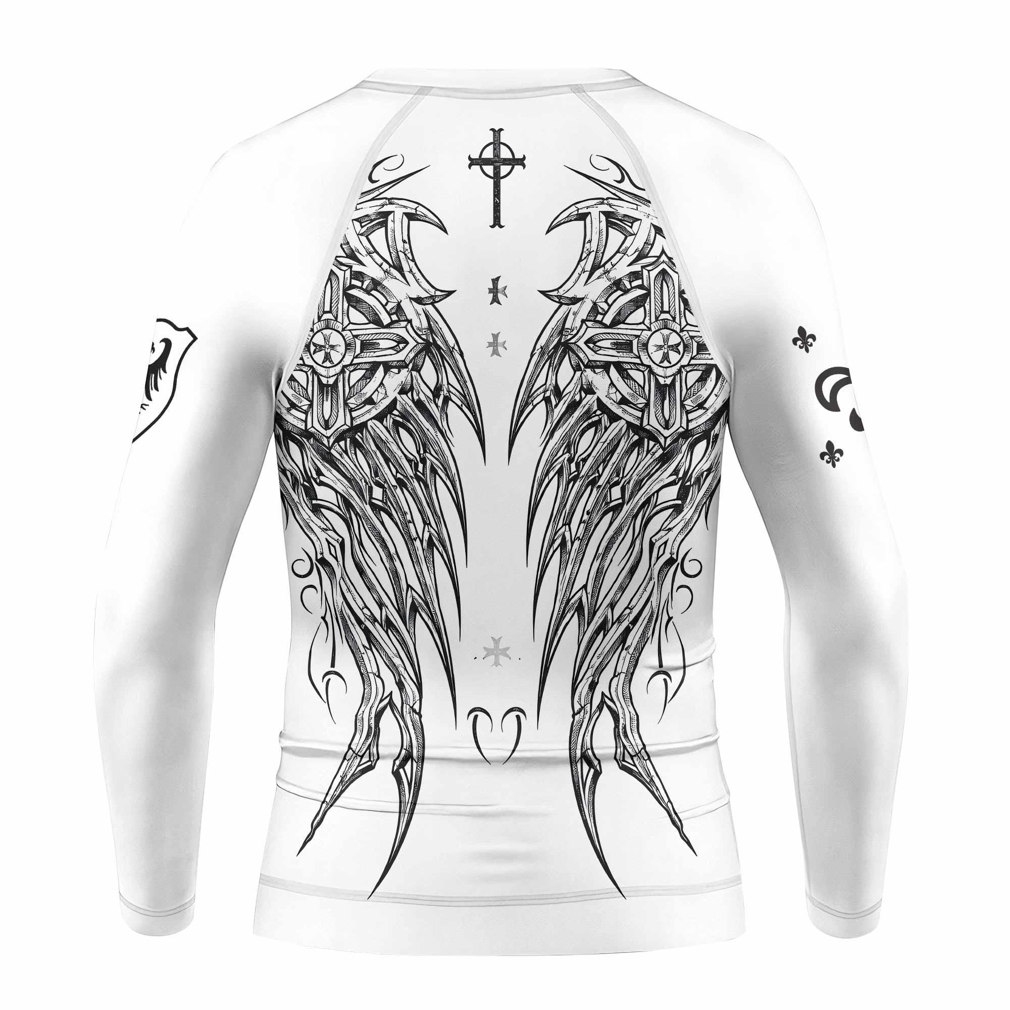 Angel Wings Cross Kids Rash Guard Long Sleeve - back view mockup