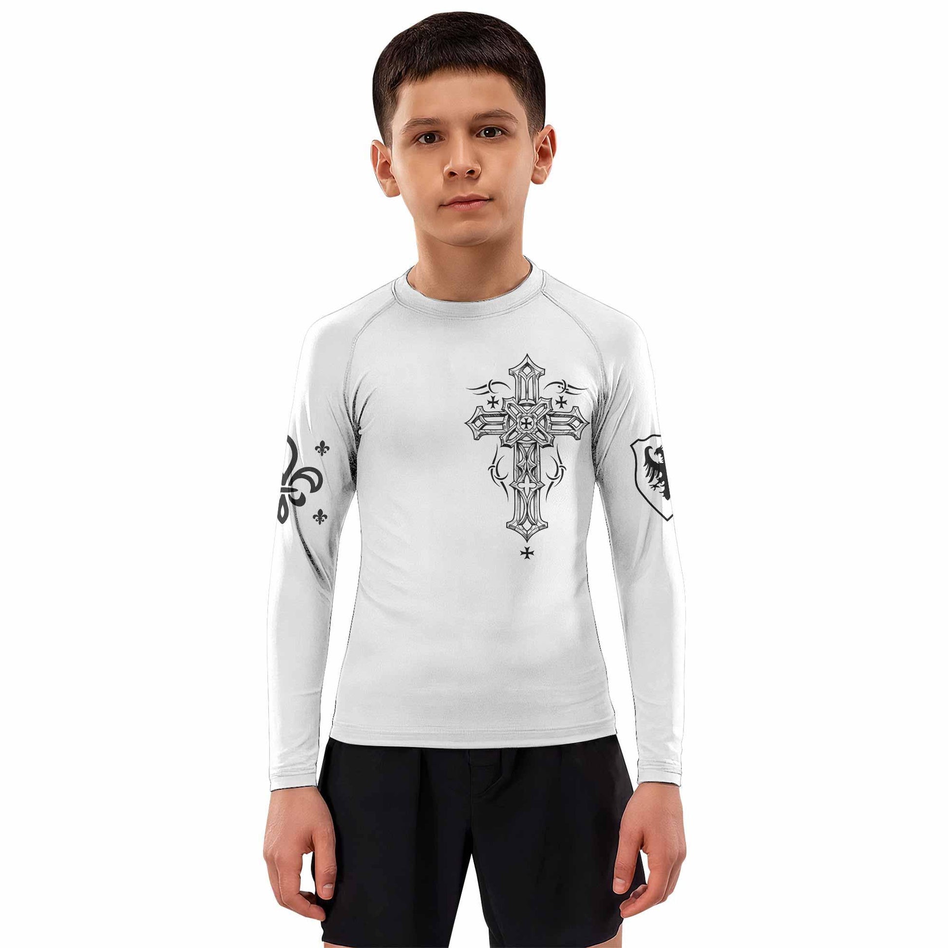 Angel Wings Cross Kids Rash Guard Long Sleeve - boy's lifestyle view