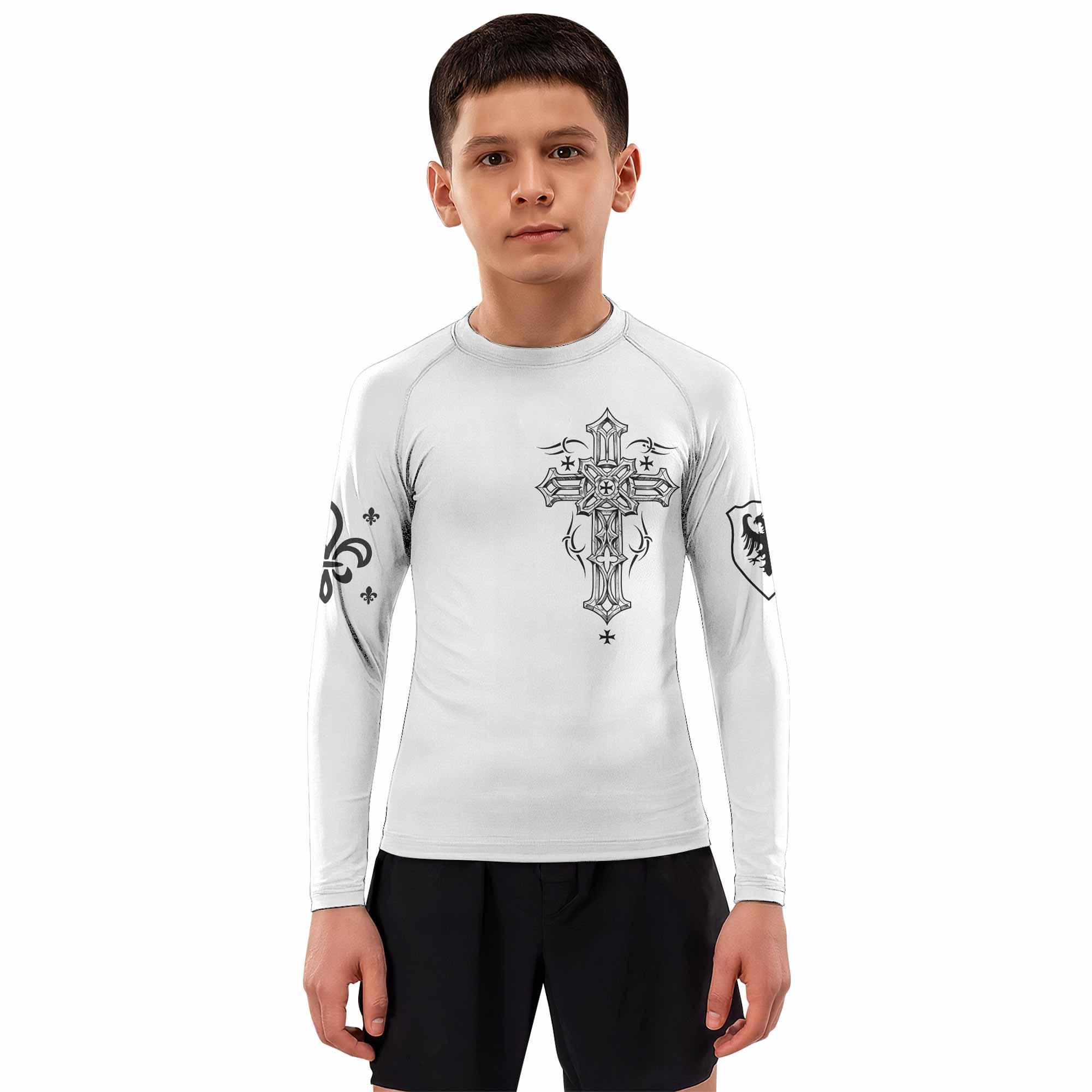 Angel Wings Cross Kids Rash Guard Long Sleeve - boy's lifestyle view
