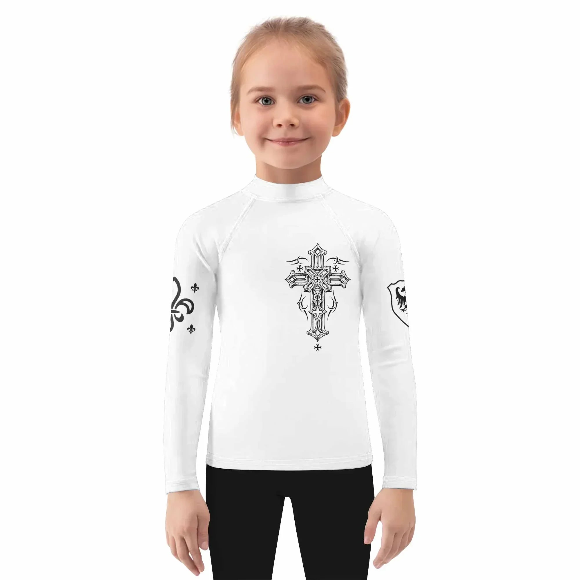 Angel Wings Cross Kids Rash Guard Long Sleeve - girl's lifestyle view