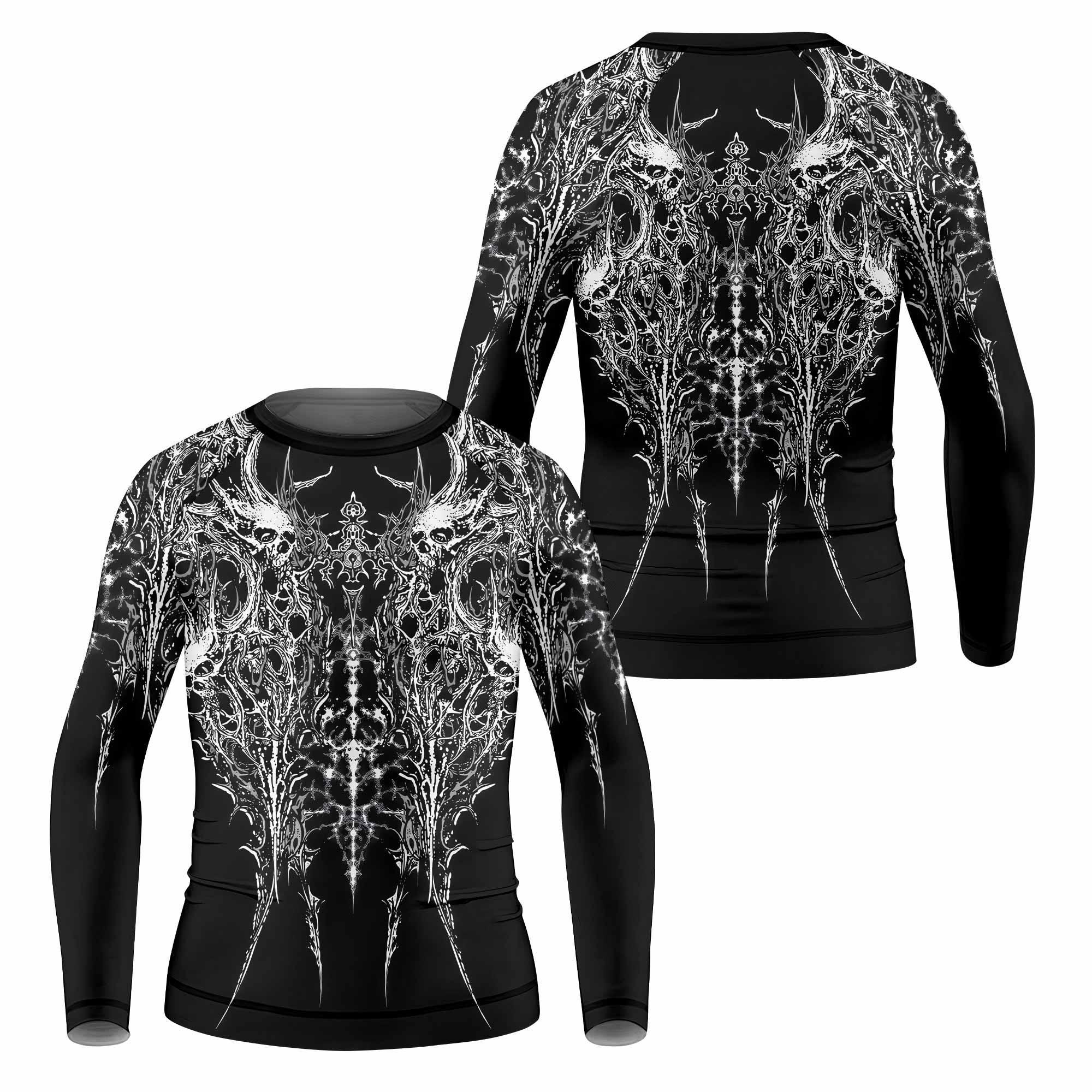 Mortalis Dark Spine Kids Rash Guard Long Sleeve - front and back view