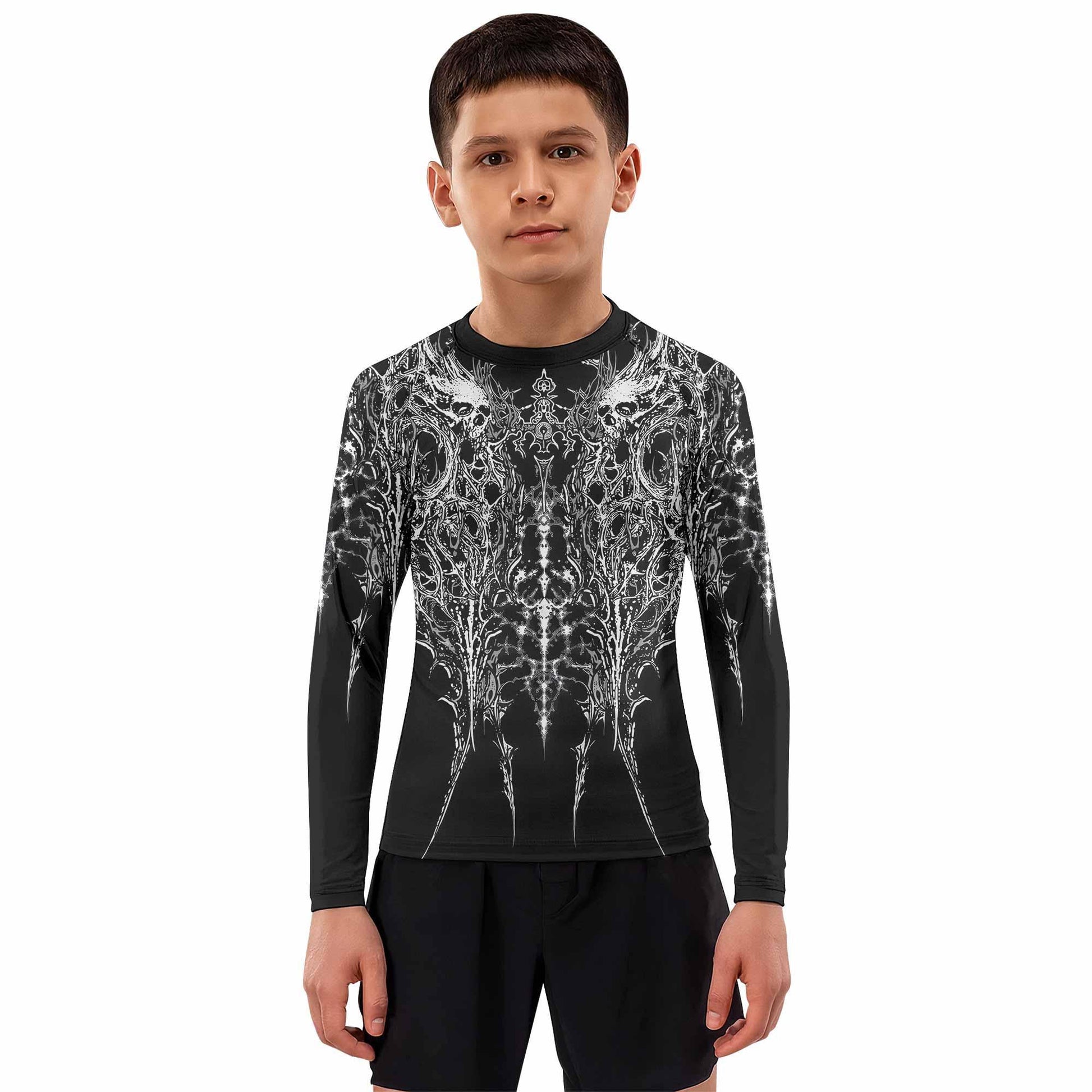 Mortalis Dark Spine Kids Rash Guard Long Sleeve - boy's lifestyle view