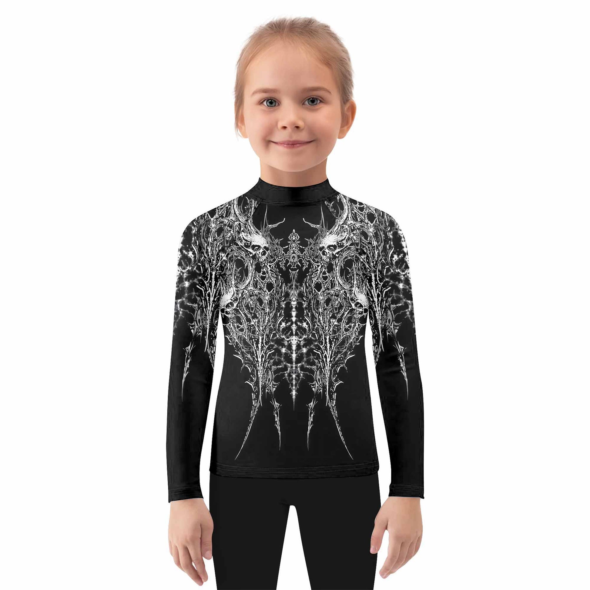 Mortalis Dark Spine Kids Rash Guard Long Sleeve - girl's lifestyle view