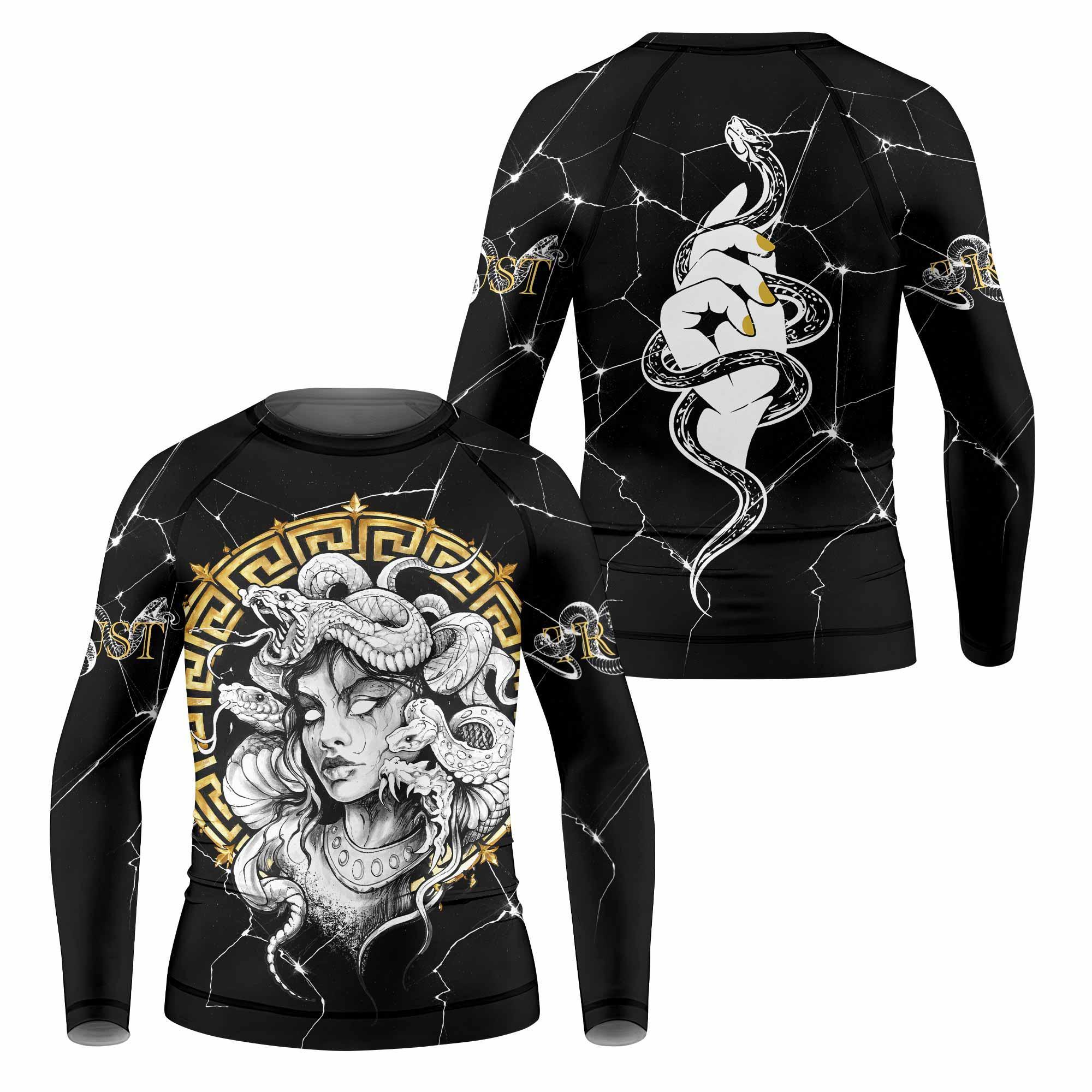 Medusa Snake Kids Rash Guard Long Sleeve - front and back view