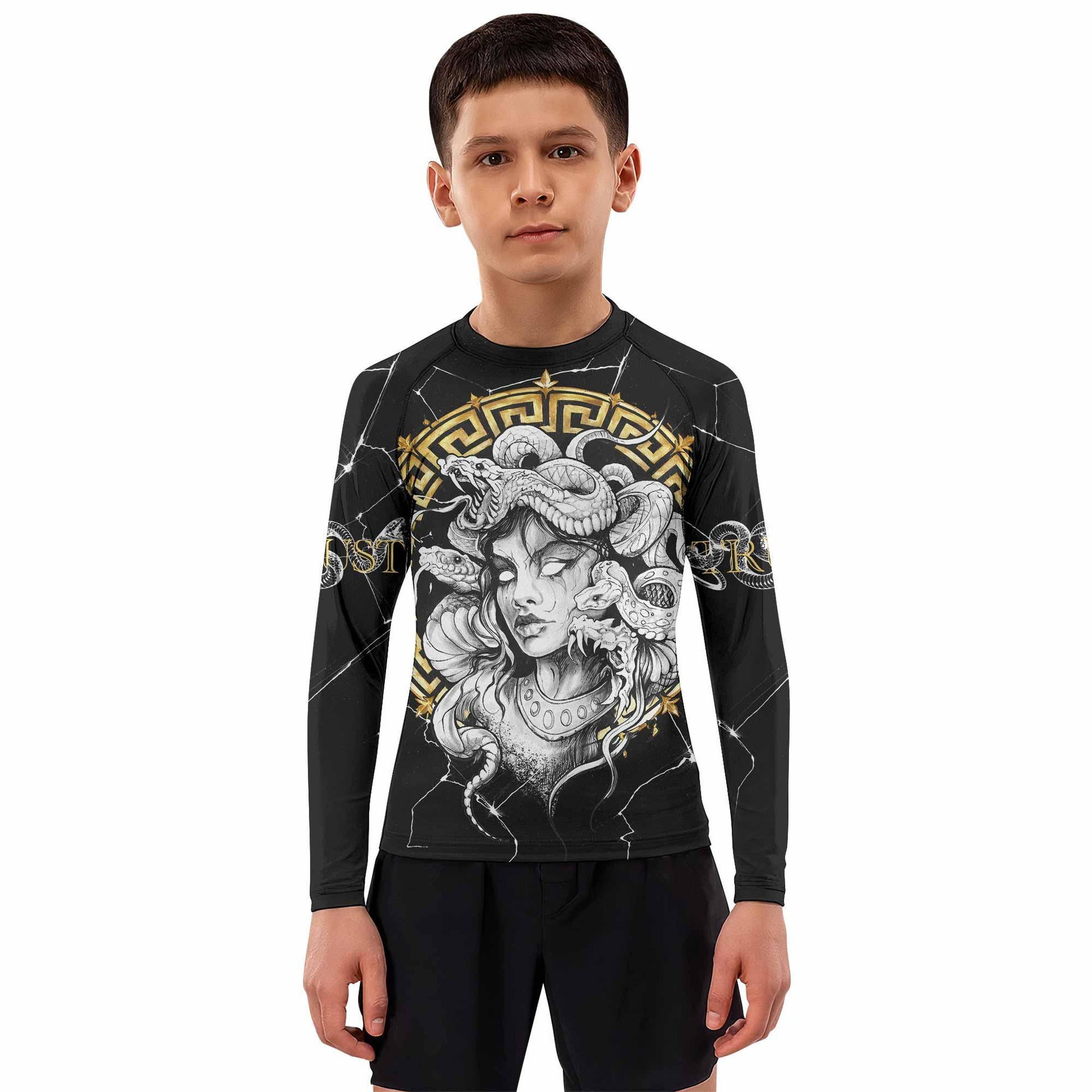 Medusa Snake Kids Rash Guard Long Sleeve - boy's lifestyle view