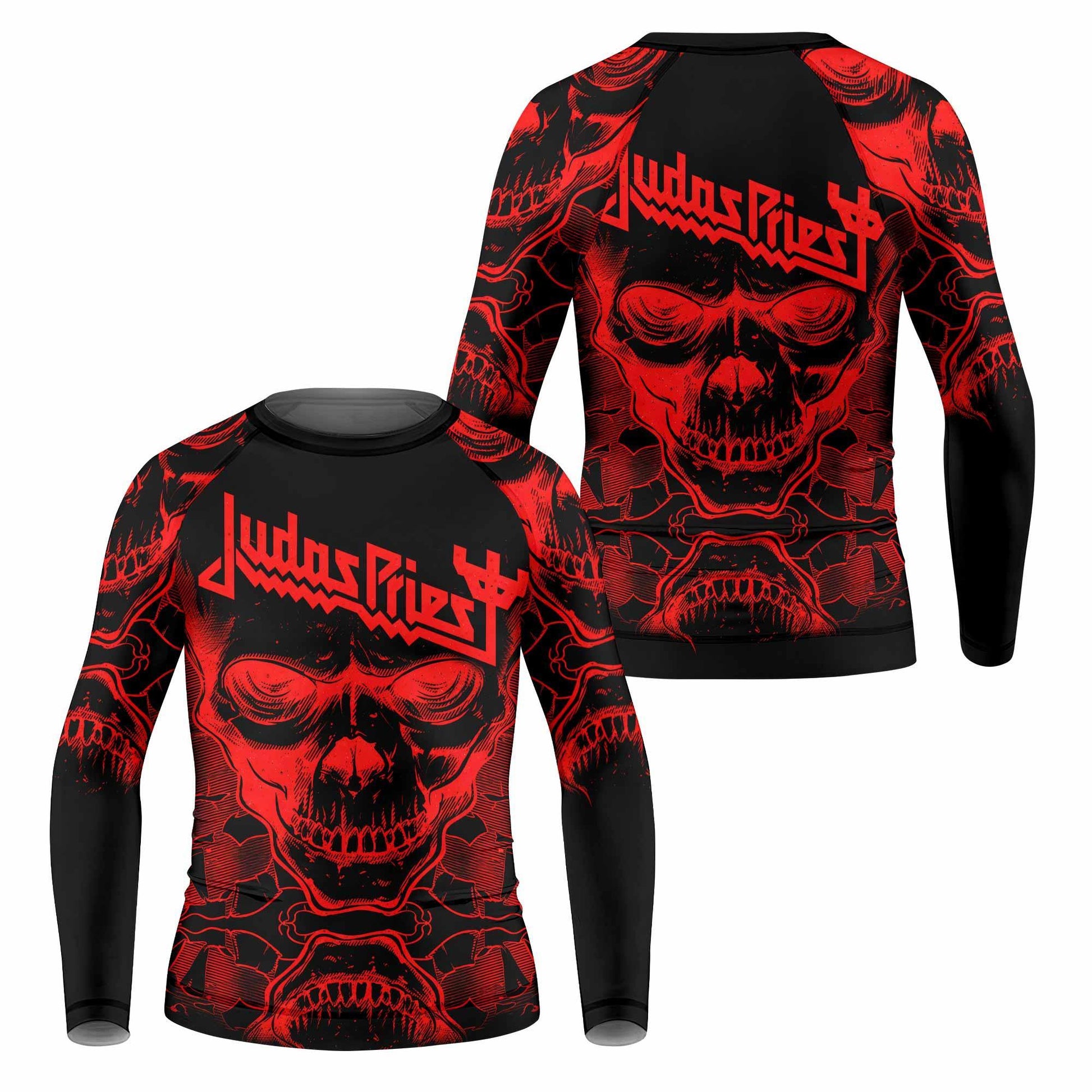 Judas Priest Skull Kids Rash Guard Long Sleeve - front and back view