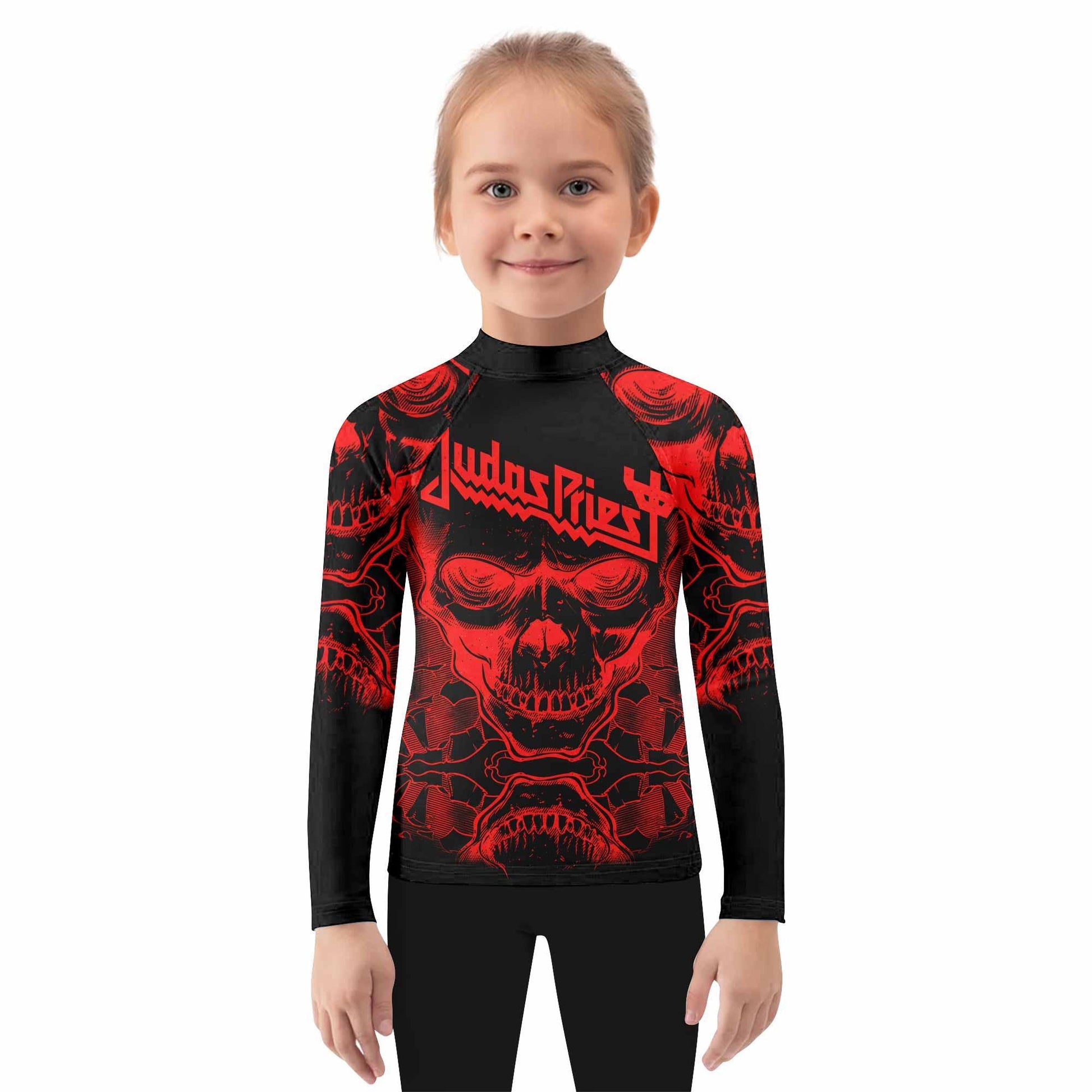 Judas Priest Skull Kids Rash Guard Long Sleeve - girl's lifestyle view