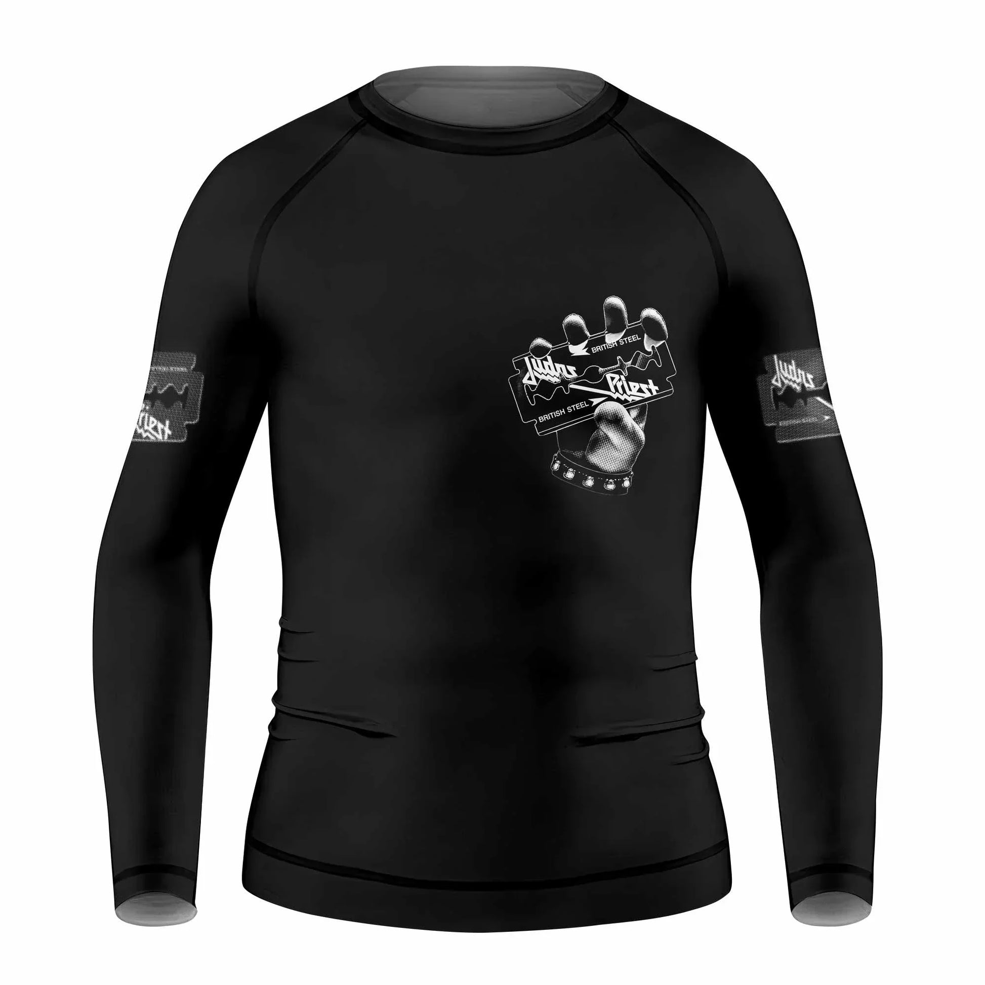 Judas Priest British Steel Kids Rash Guard Long Sleeve - front view mockup