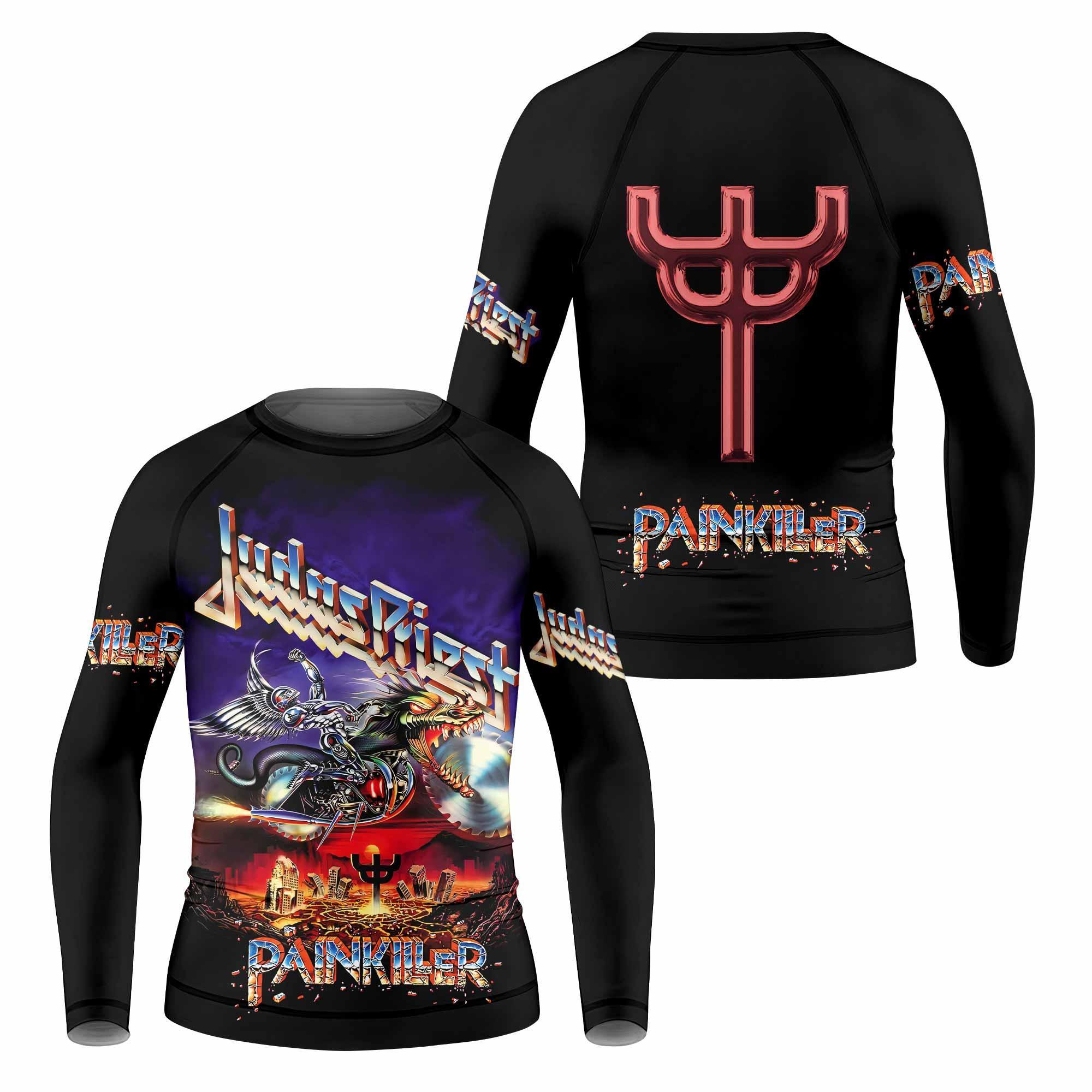 Judas Priest Painkiller Kids Rash Guard Long Sleeve - front and back view